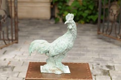 Vintage French Patinated Bronze Rooster Sculpture from the Mid-20th Century