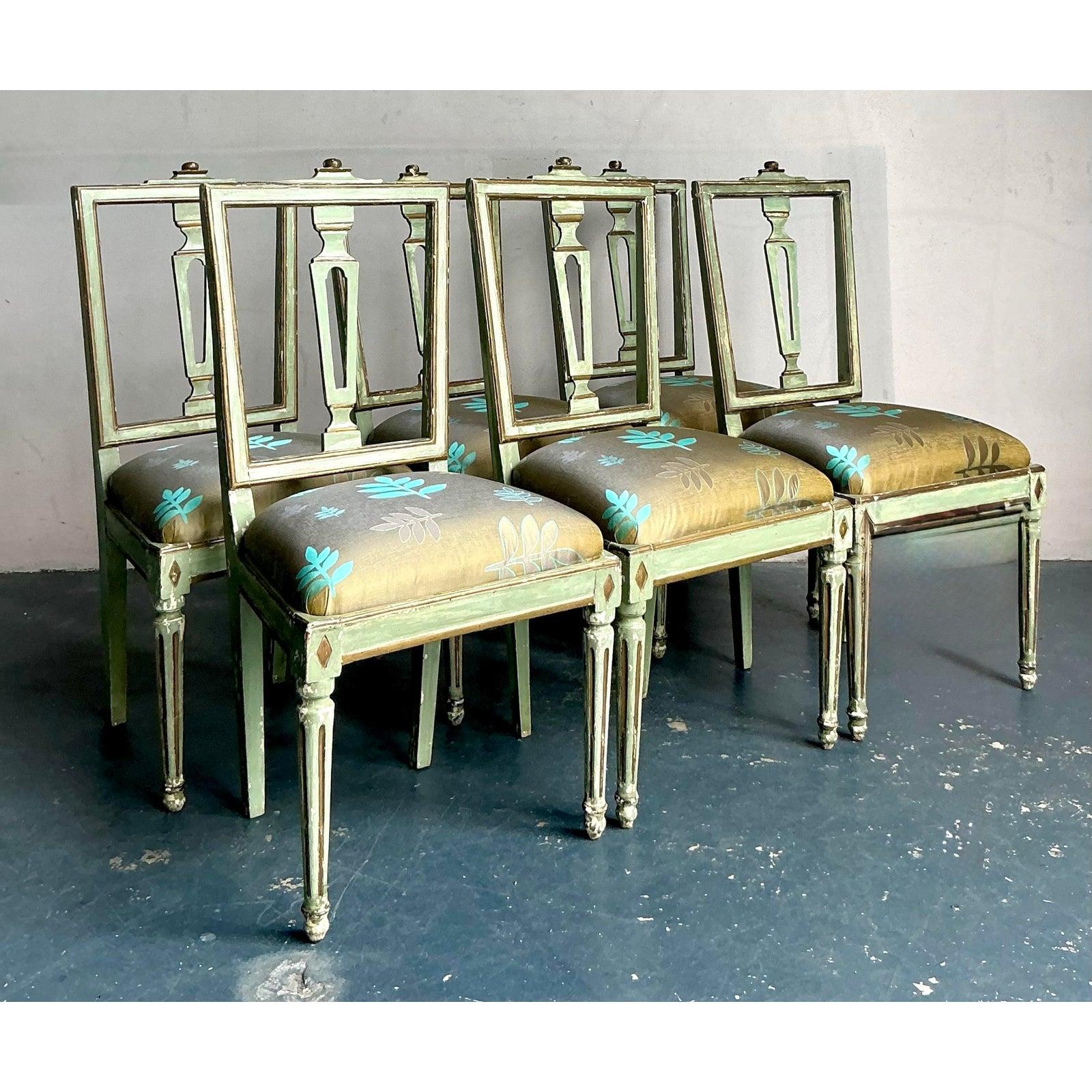 Hollywood Regency Sedie da pranzo patinate francesi d'epoca - Set di 6 sedie in vendita