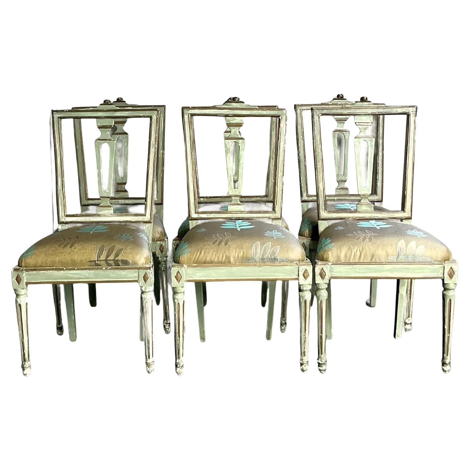 Chaises de salle à manger vintage françaises patinées - Lot de 6