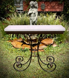 Vintage French Pâtisserie / Boucherie Table Heavy Iron Brass Carrera Marble