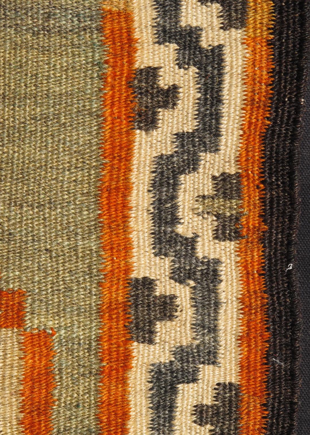 Turkish Vintage French Pattern Kilim in Green, brown and Multi Colors For Sale