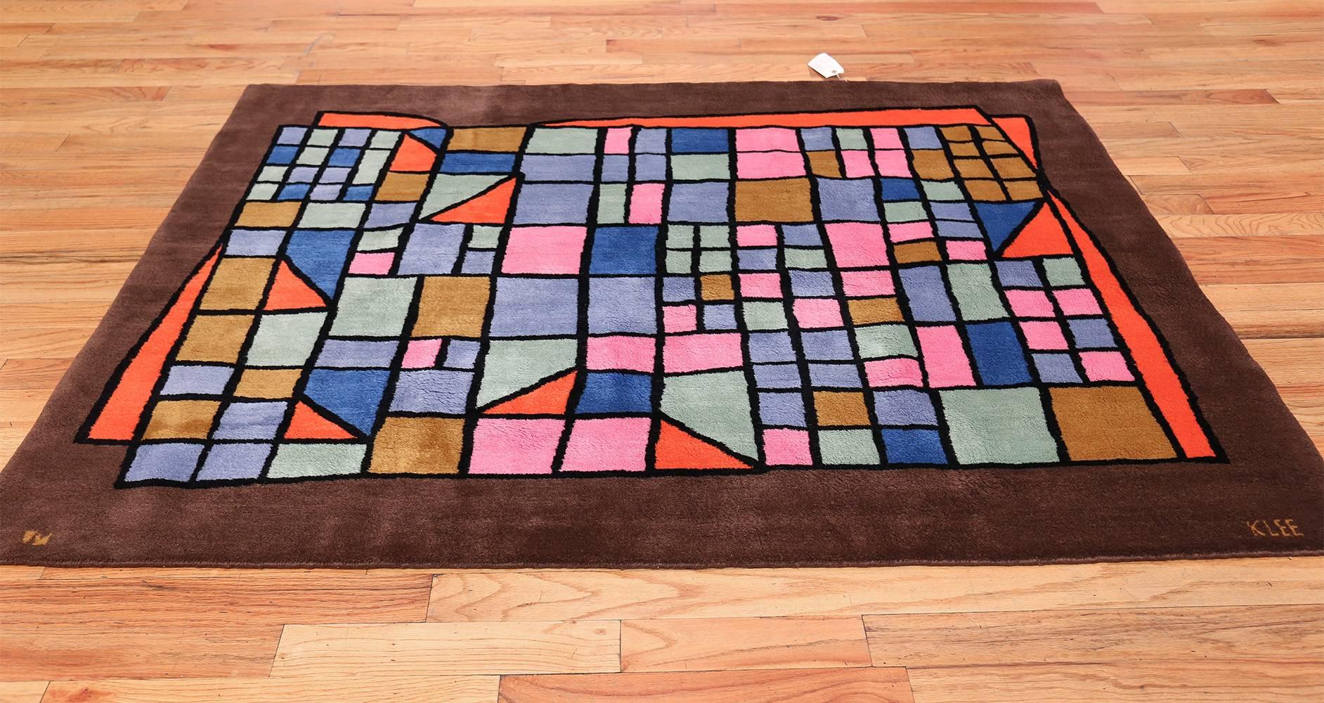 Magnificent And Extremely Artistic Vintage French Paul Klee Art Rug, Country of Origin / Rug Type: French Rug, Circa Date: 1970 – The asymmetrical polygons of this Paul Klee art rug, resemble layered colorful porcelain mosaics all layered one atop
