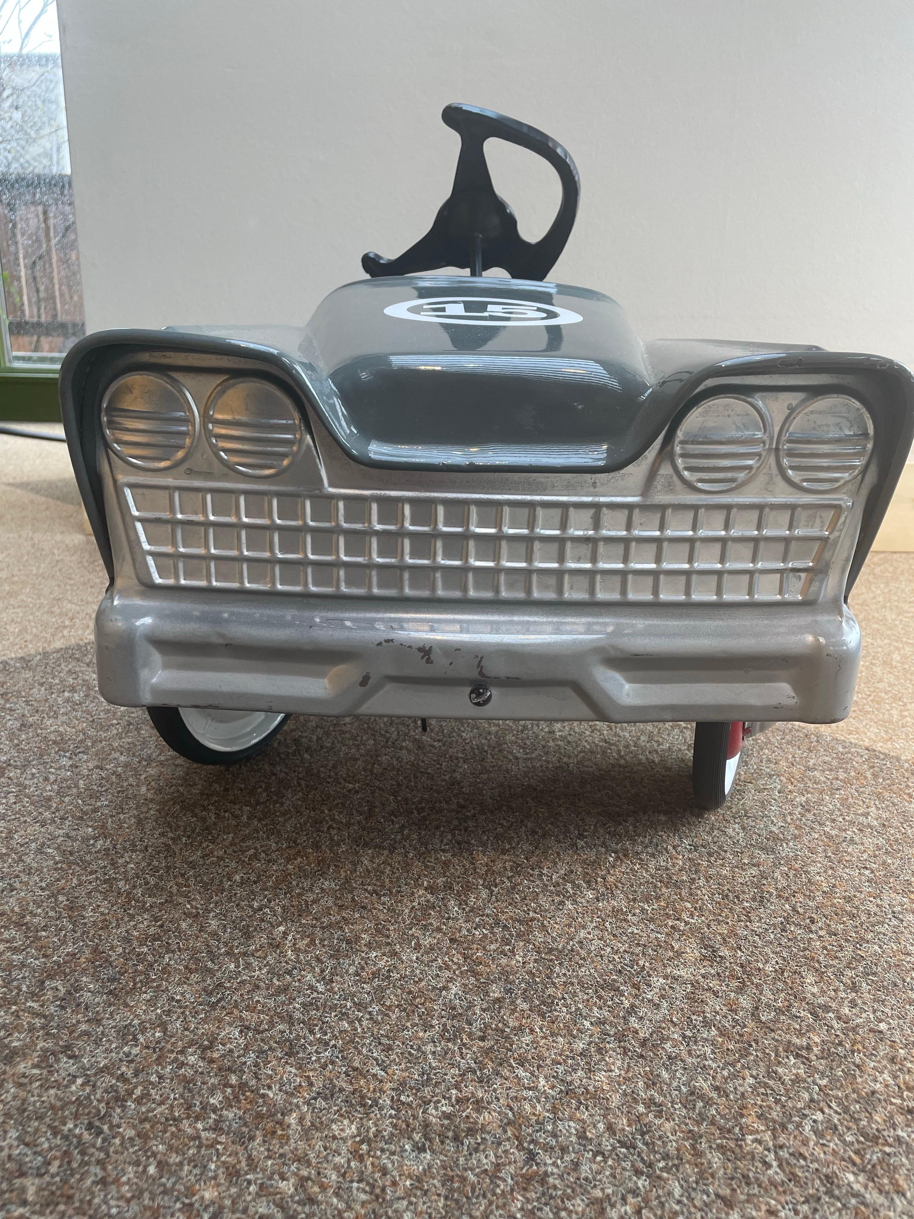 Mid-Century Modern Vintage French Pedal Car, 1950s — Restored Metal Body with Rubber Tires For Sale