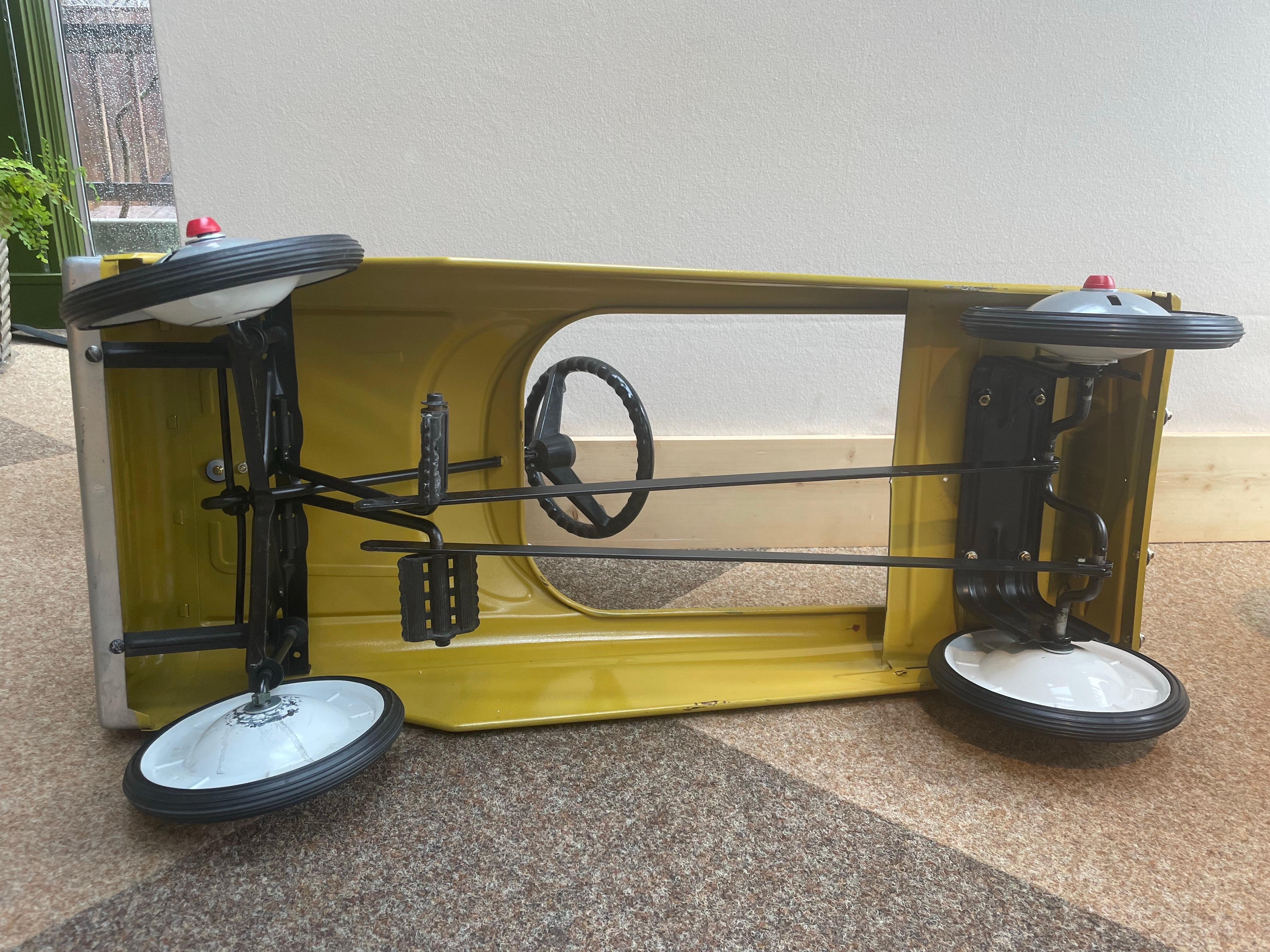 Mid-20th Century Vintage French Pedal Car, 1950s — Restored Metal Body with Rubber Tires For Sale