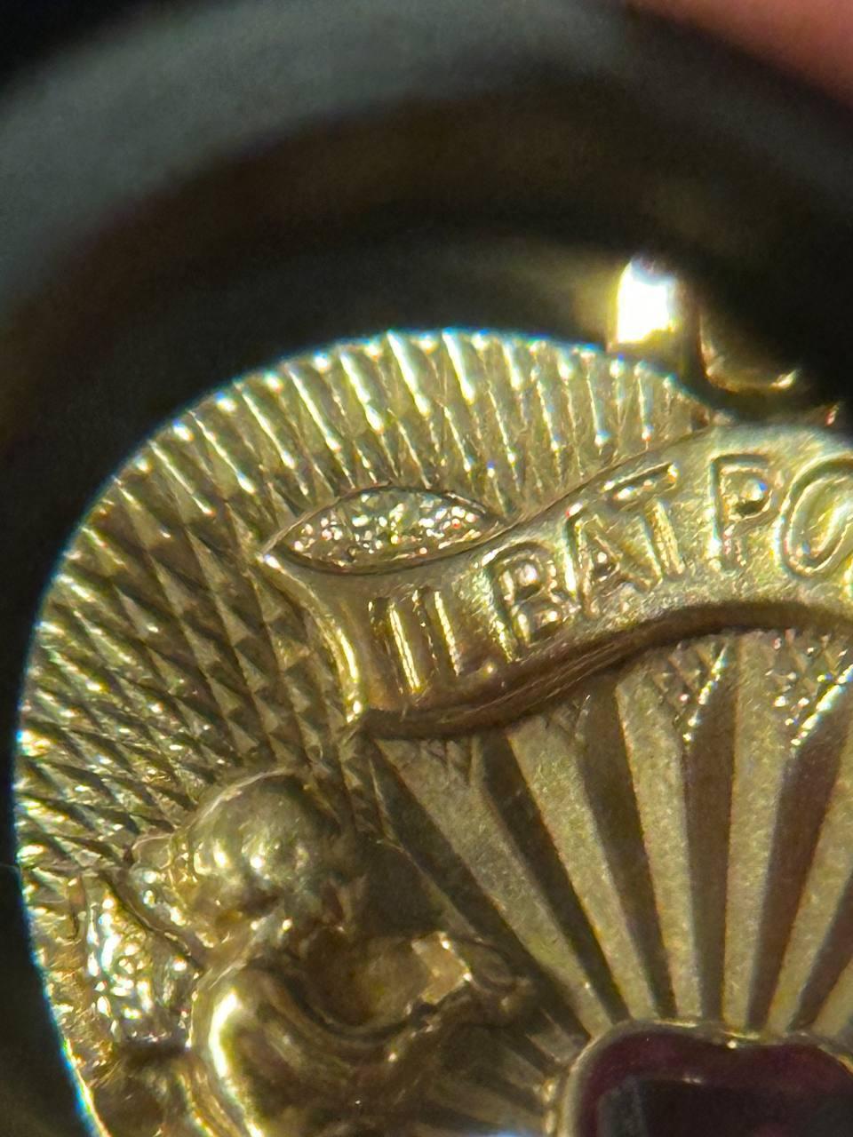 Vintage French Pendant Angels Ruby Heart Il Bat Pour Toi 18k Yellow Gold 6