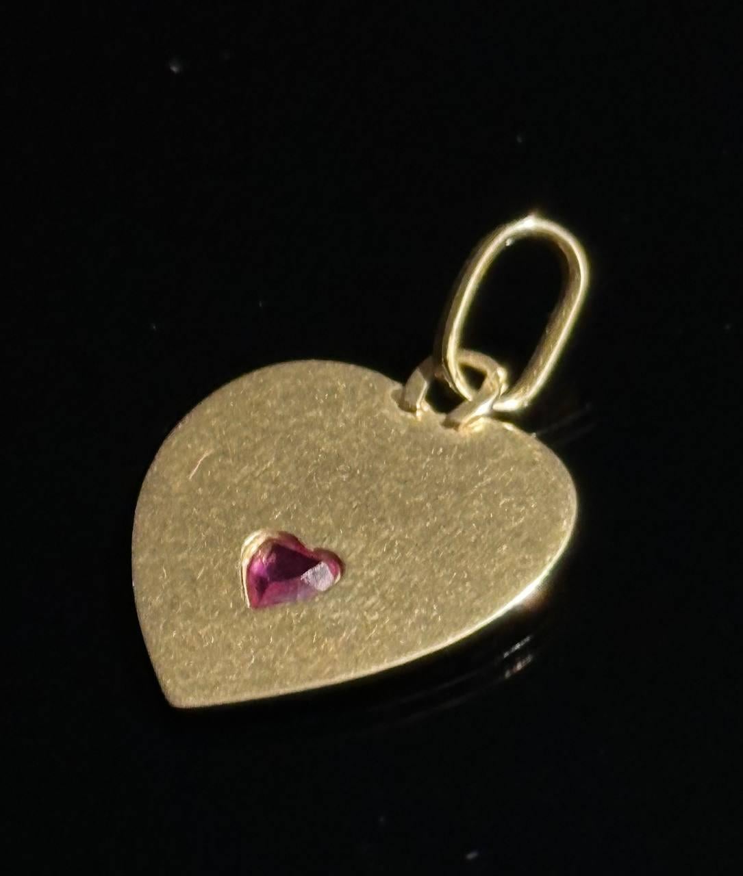 Vintage French Pendant Angels Ruby Heart Il Bat Pour Toi 18k Yellow Gold 8