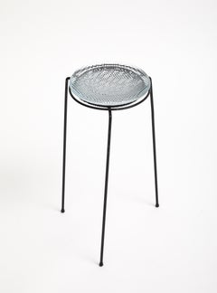 Vintage French Perforated Metal and Glass Table, c. 1950
