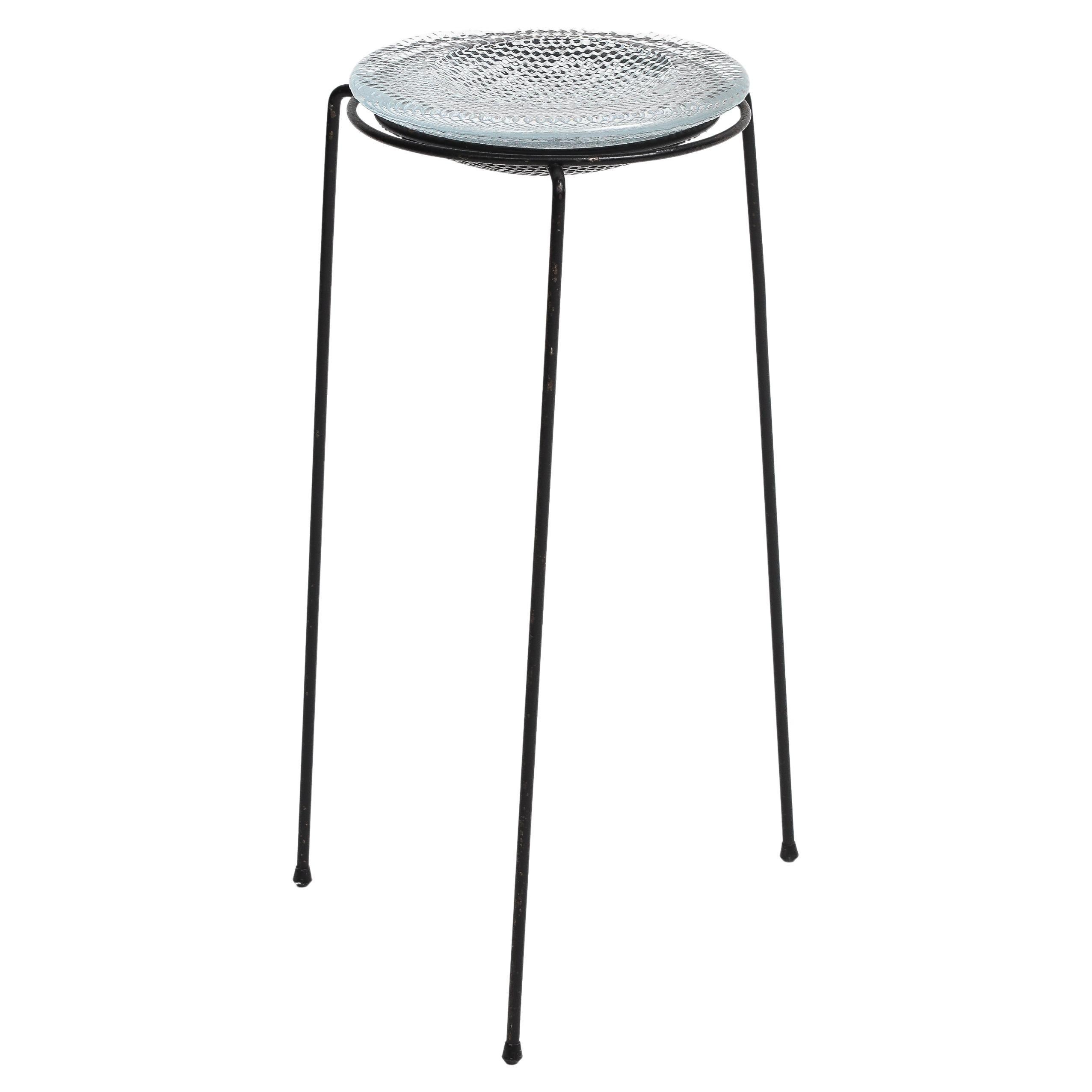 Vintage French Perforated Metal and Glass Table, c. 1950