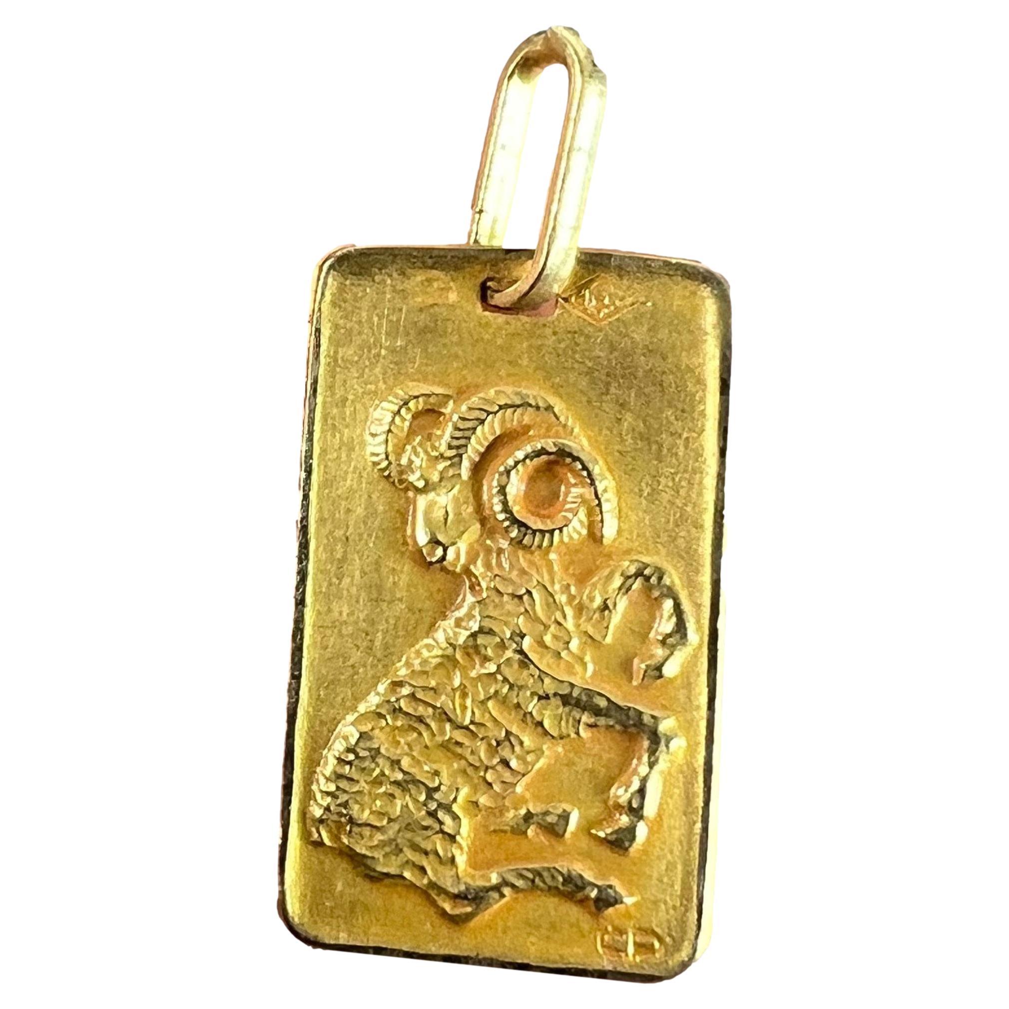 Vintage French Perroud Ares Zodiac 18K Yellow Gold Medal Pendant