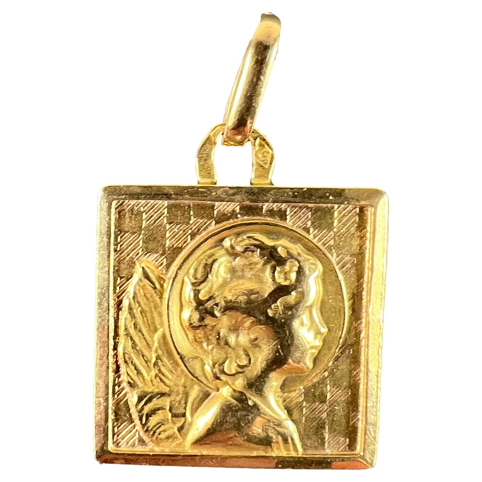 Vintage French Raphael Cherubino in oro giallo 18K Ciondolo Medaglia Quadrata