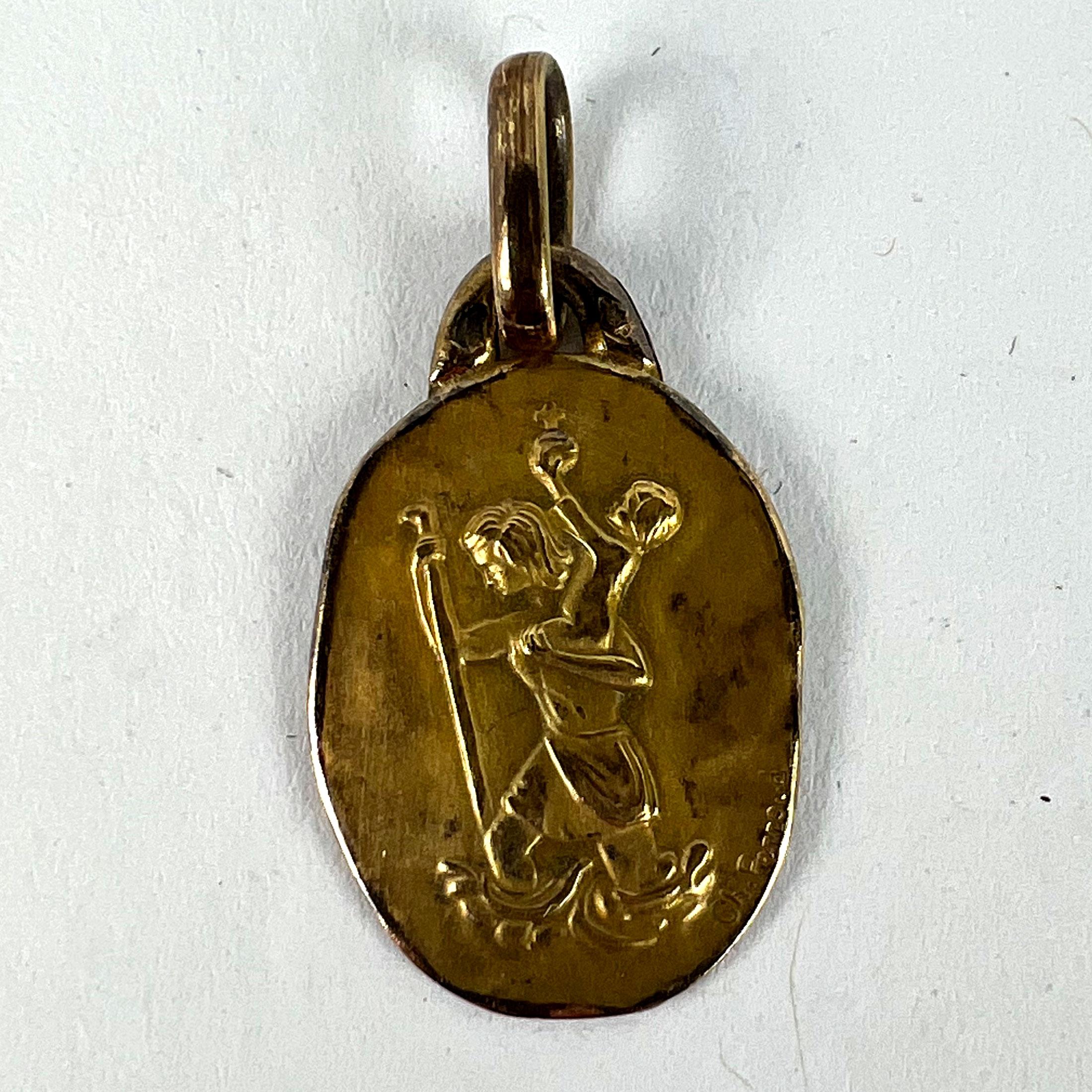 Vintage French Perroud Saint Christopher 18K Yellow Gold Medal Pendant For Sale 7
