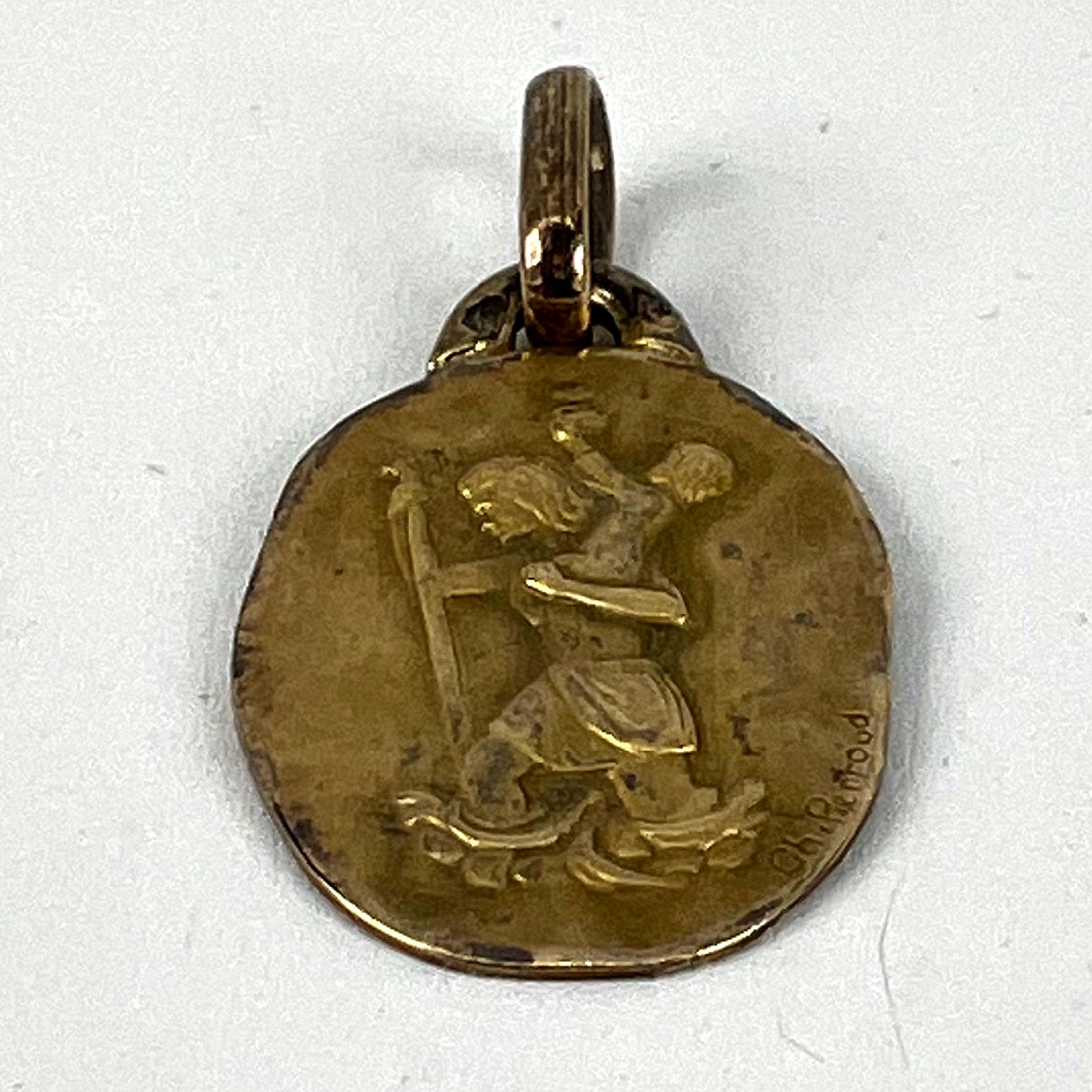 Vintage French Perroud Saint Christopher 18K Yellow Gold Medal Pendant For Sale 9
