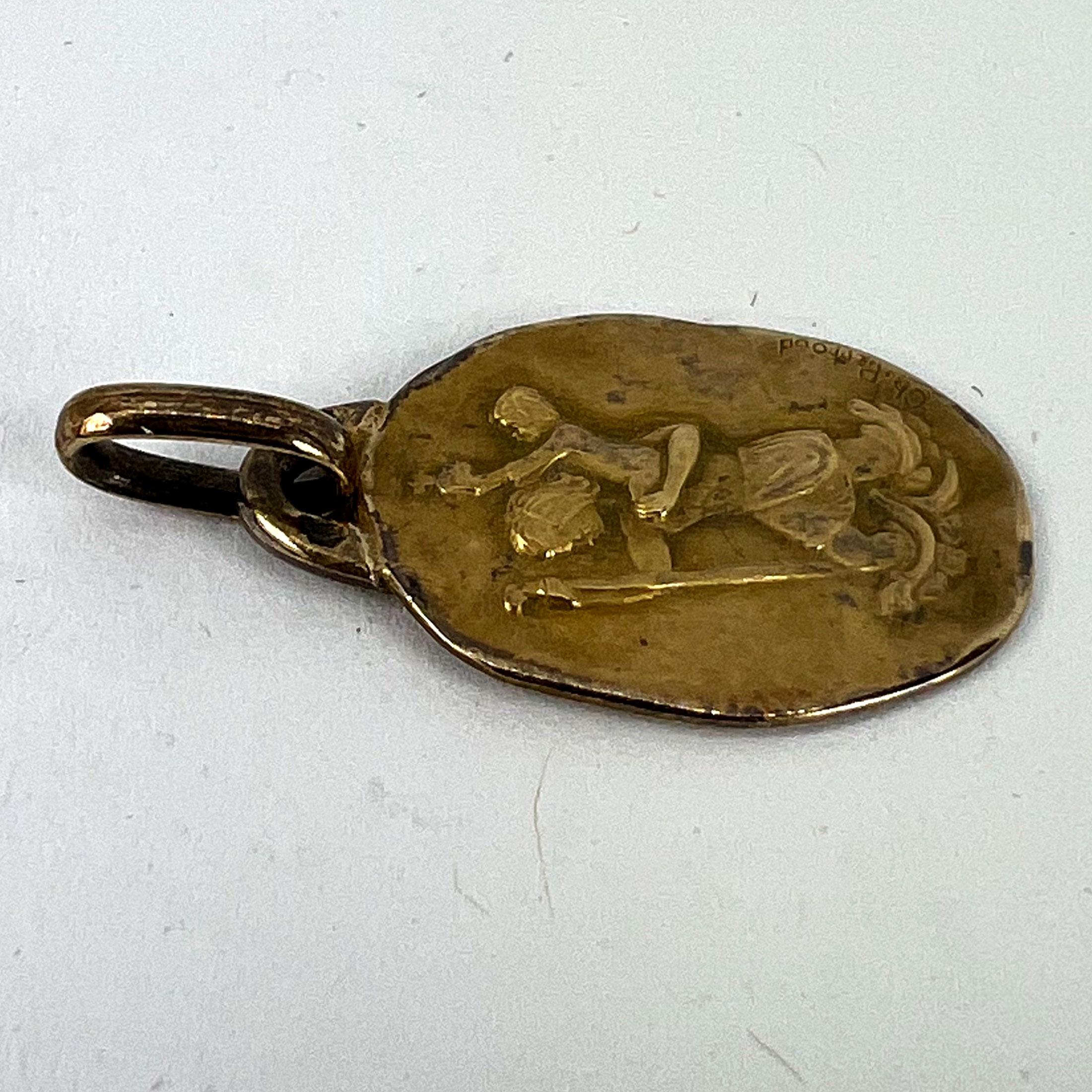 Vintage French Perroud Saint Christopher 18K Yellow Gold Medal Pendant For Sale 10