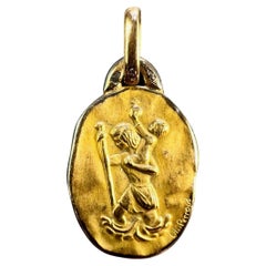 Vintage Französisch Perroud Saint Christopher 18K Gelb Gold Medal Anhänger