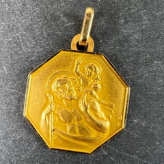 Vintage French Perroud Saint Christopher 18K Yellow Gold Octagonal Medal Pendant