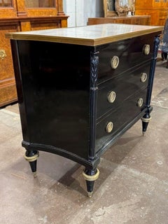 Vintage French Piano Black Chest with a Marble Top and Brass Details