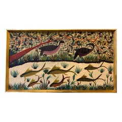 Vintage French Pictorial Tapestry with Birds and Fish by Mulongoy - Rug & Kilim