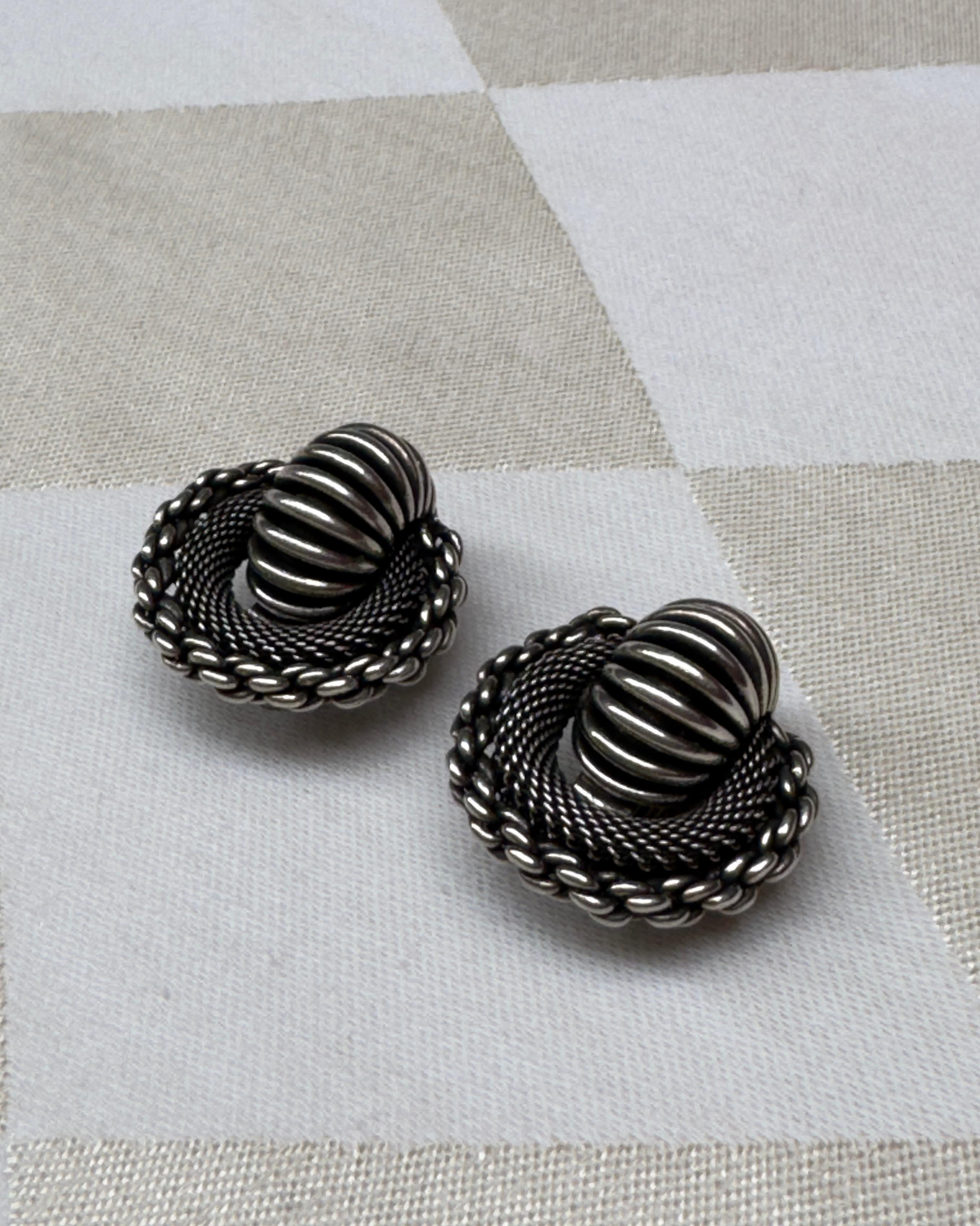 Vintage French Pierre Lorion & Sylvia Karels Sculptural Silver Earrings In Excellent Condition For Sale In New York, NY