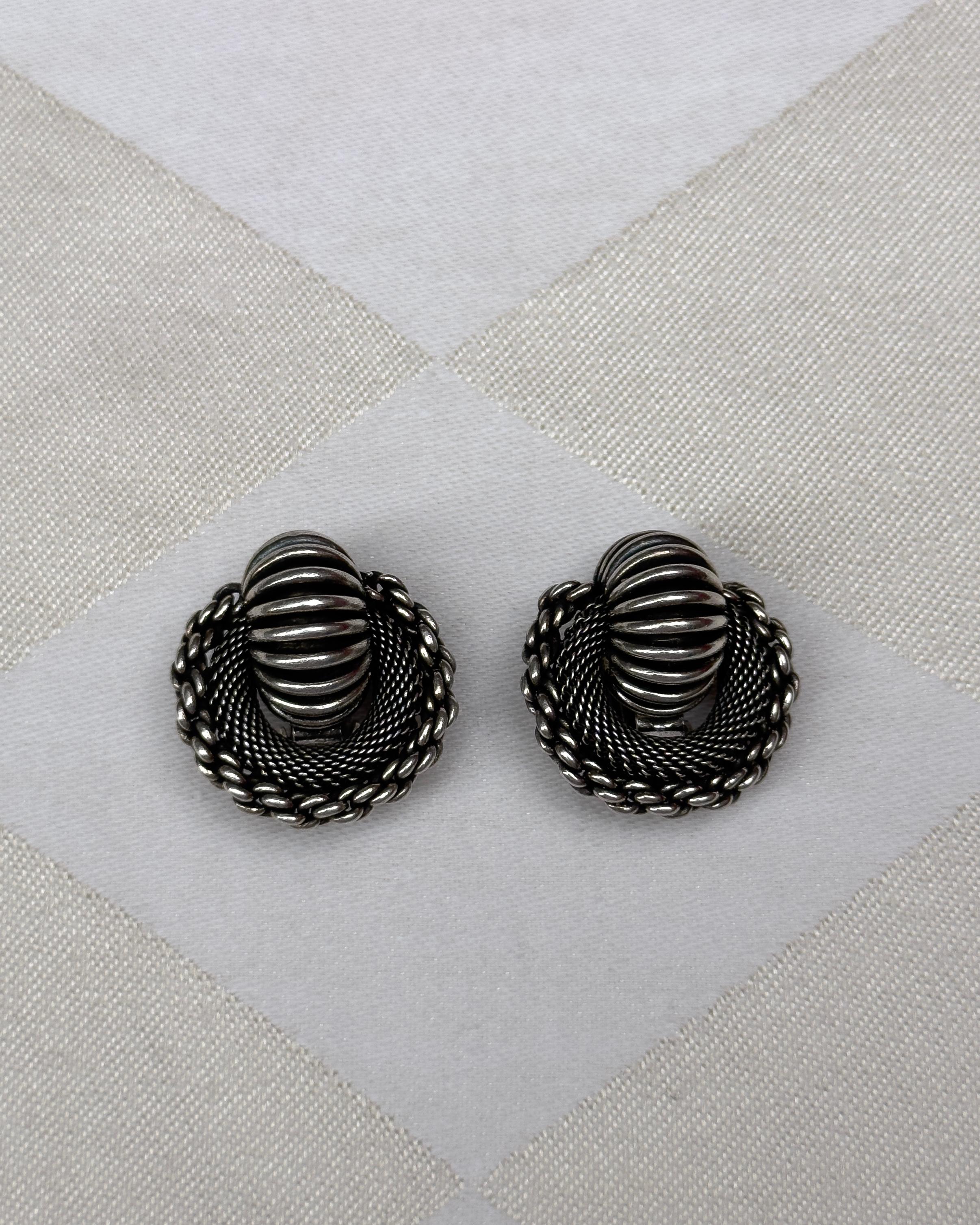Women's or Men's Vintage French Pierre Lorion & Sylvia Karels Sculptural Silver Earrings For Sale