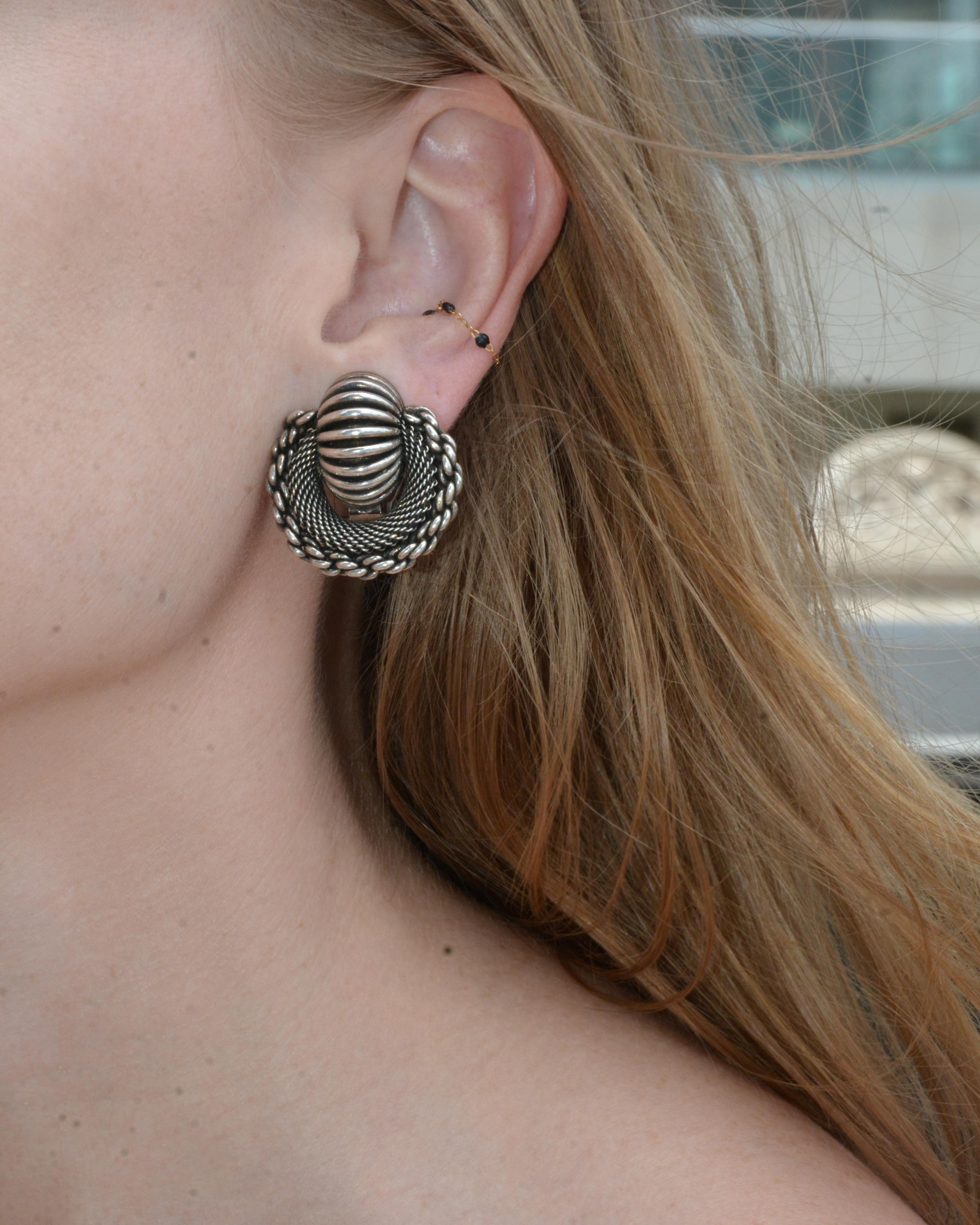 Vintage French Pierre Lorion & Sylvia Karels Sculptural Silver Earrings For Sale 1