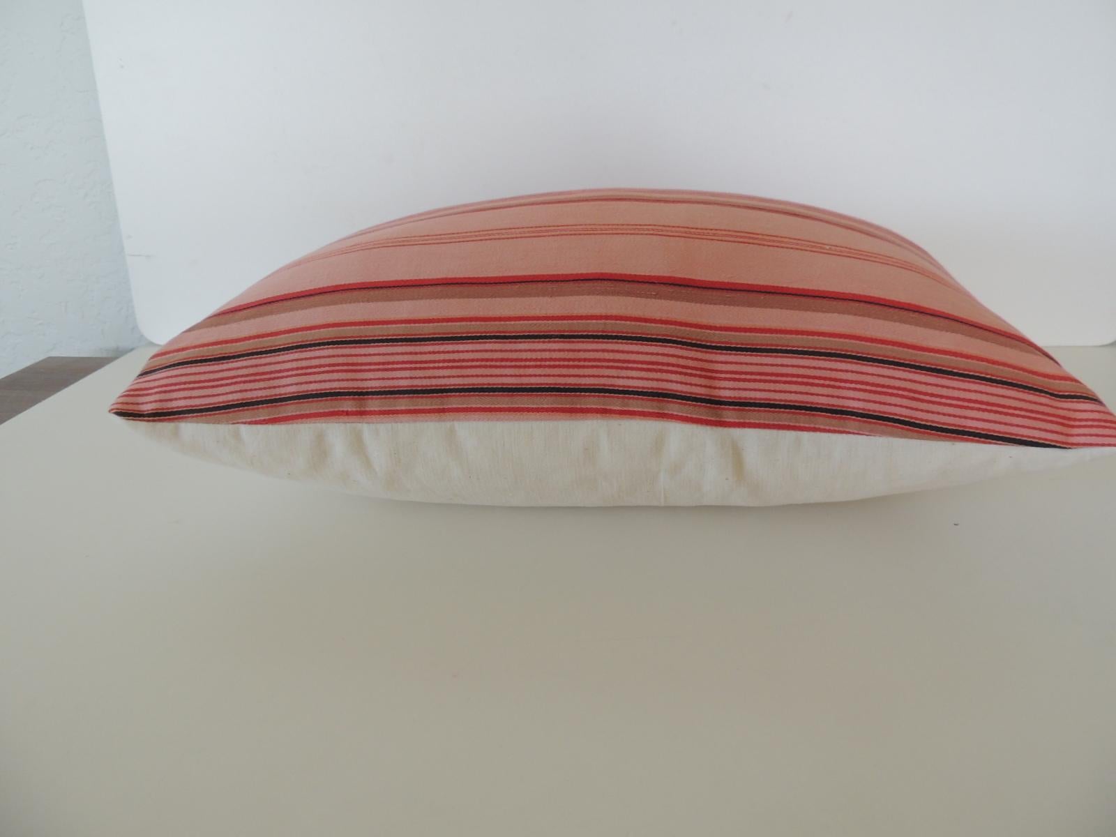 French Provincial Vintage French Pink and Red Stripes Lumbar Decorative Pillow