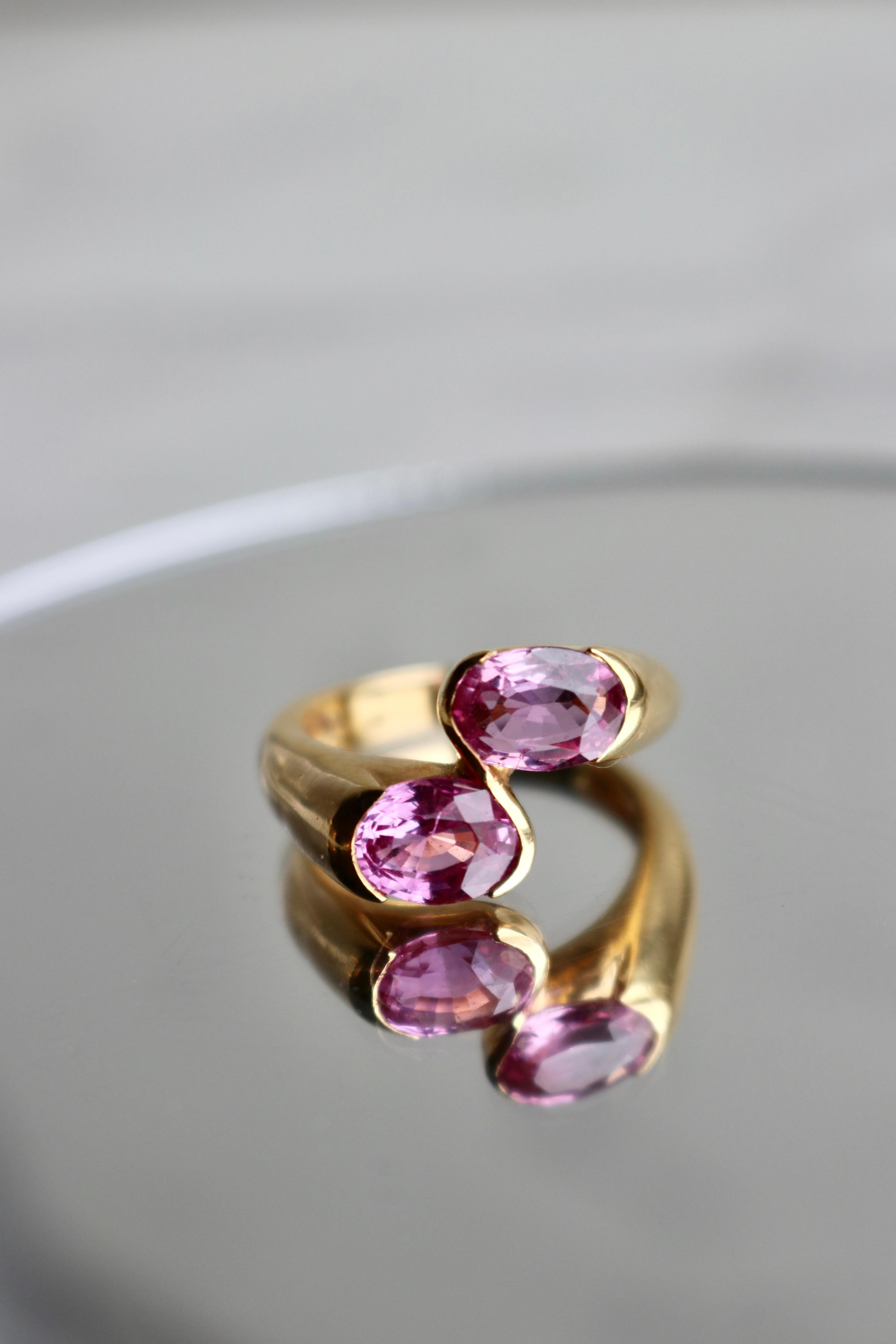 Vintage French Pink Sapphire 18k Yellow Gold Bypass Ring 1