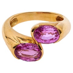 Vintage French Pink Sapphire 18k Yellow Gold Bypass Ring