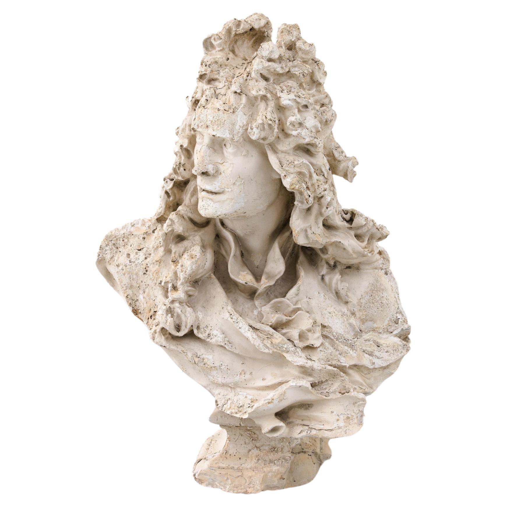 Vintage French Plaster Bust of Voltaire For Sale
