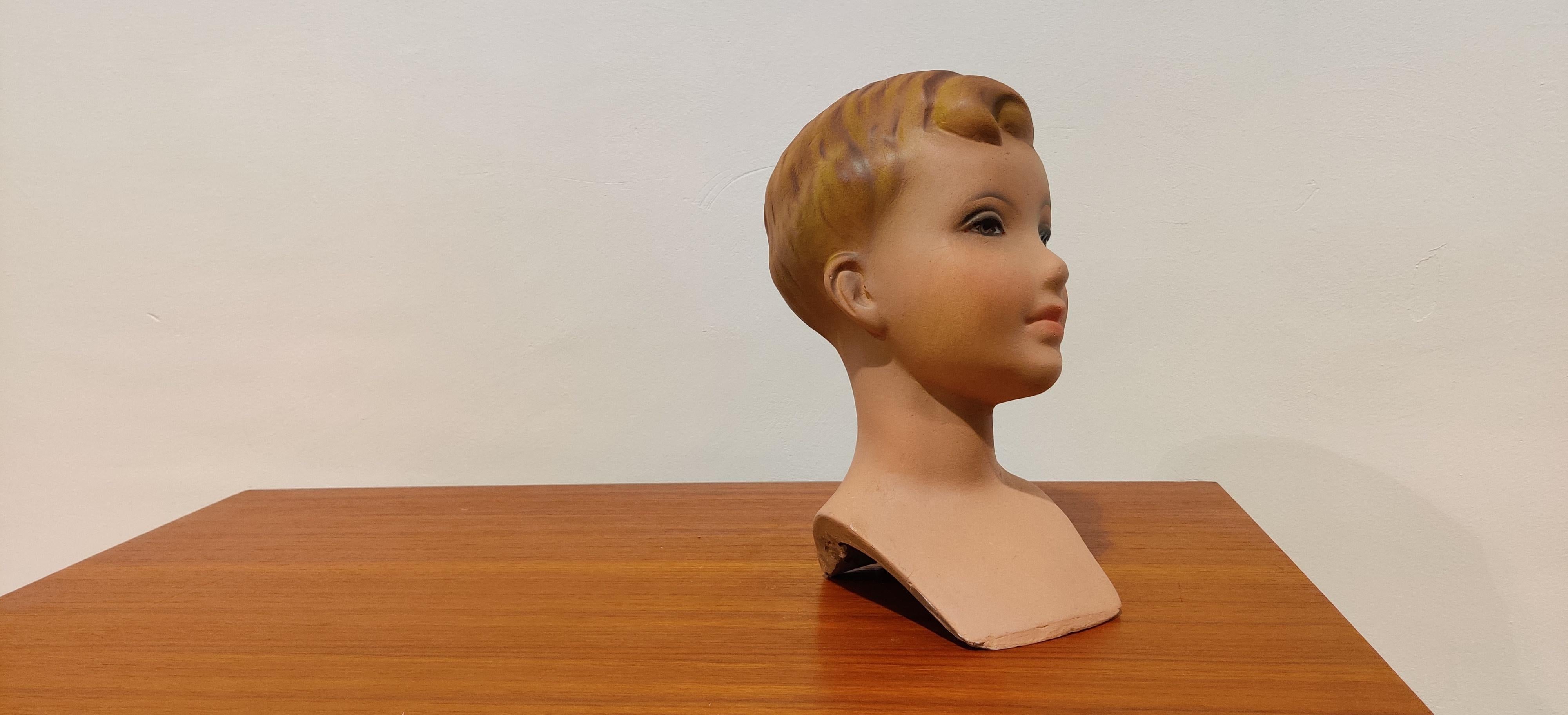 Vintage French Plaster Child Mannequin Head 5