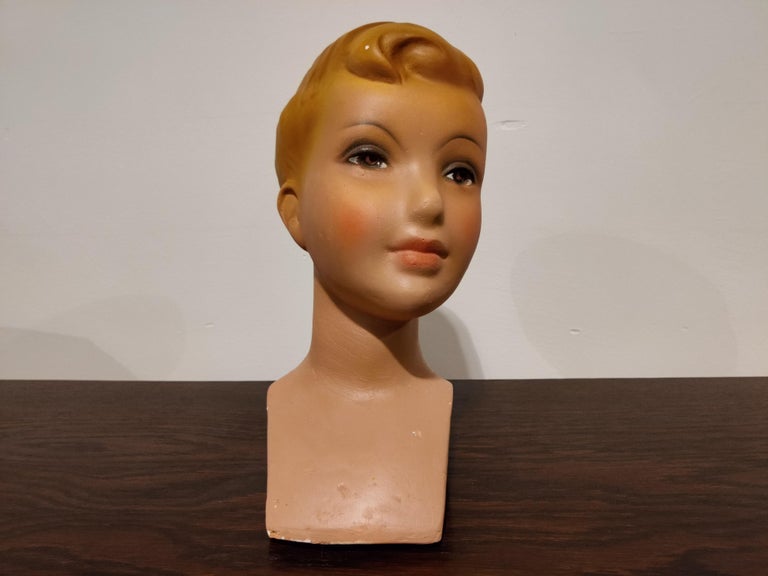 Vintage French Plaster Child Mannequin Head For Sale at 1stDibs