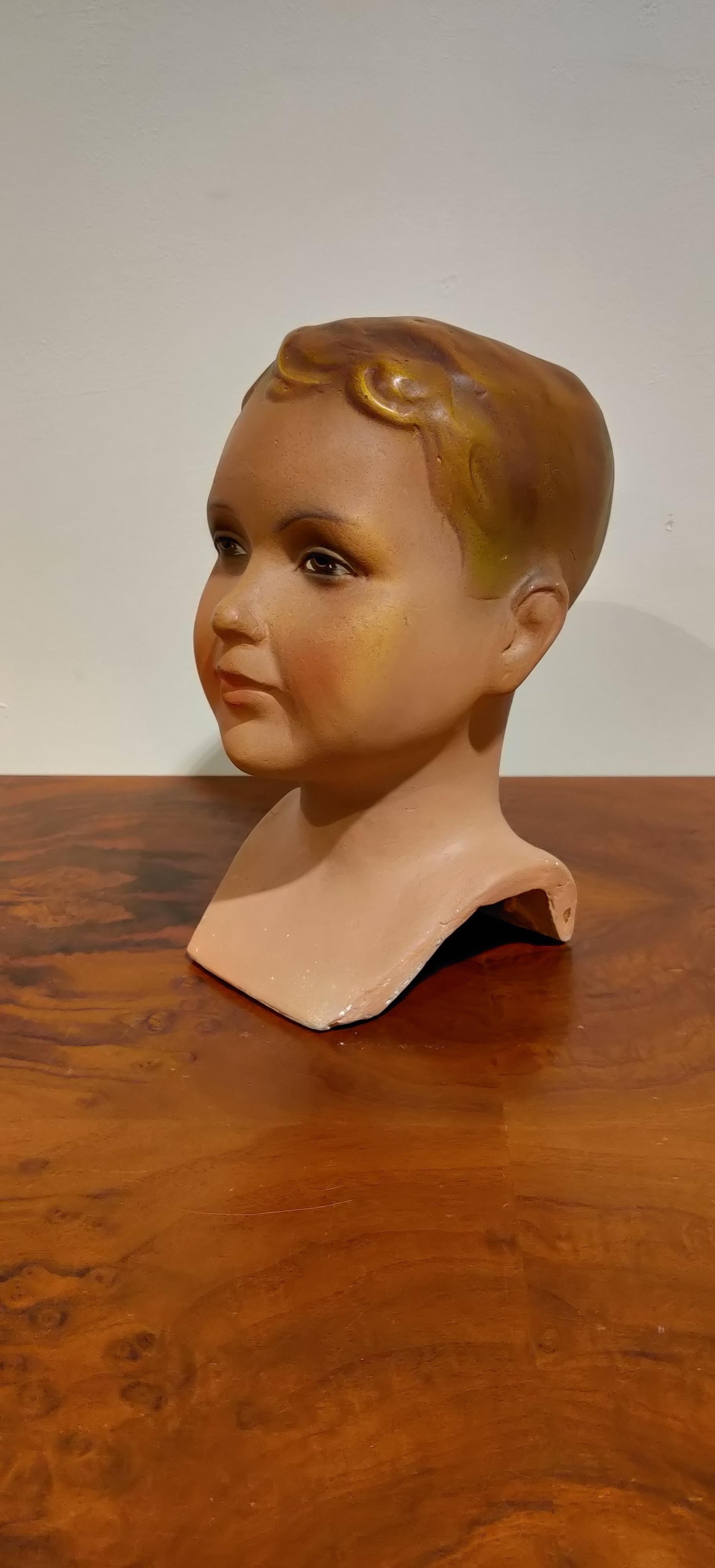 Art Deco Vintage French Plaster Child Mannequin Head