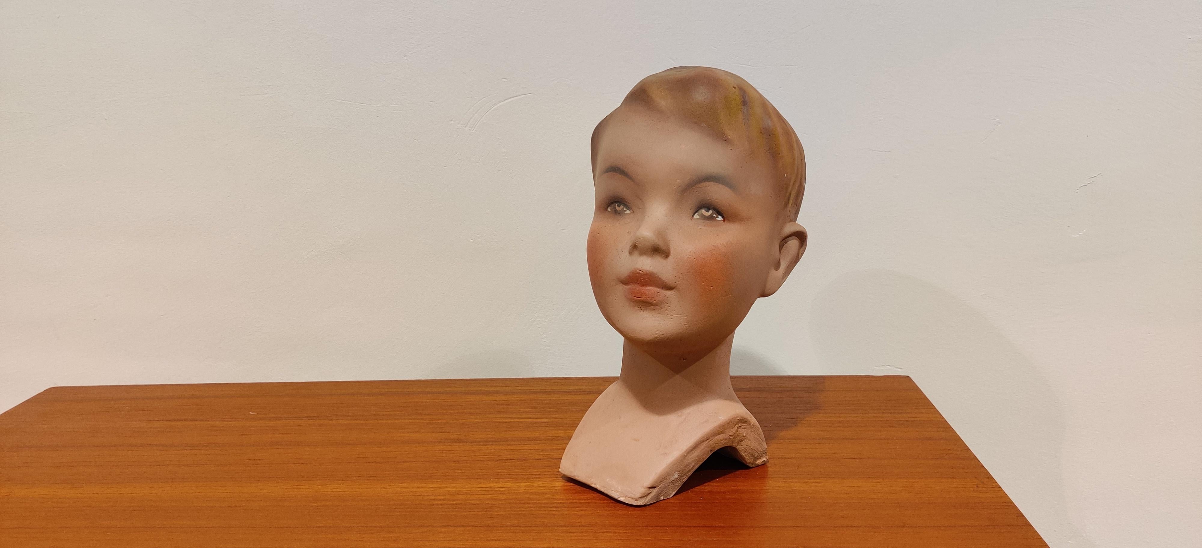 Vintage French Plaster Child Mannequin Head In Good Condition In HEVERLEE, BE