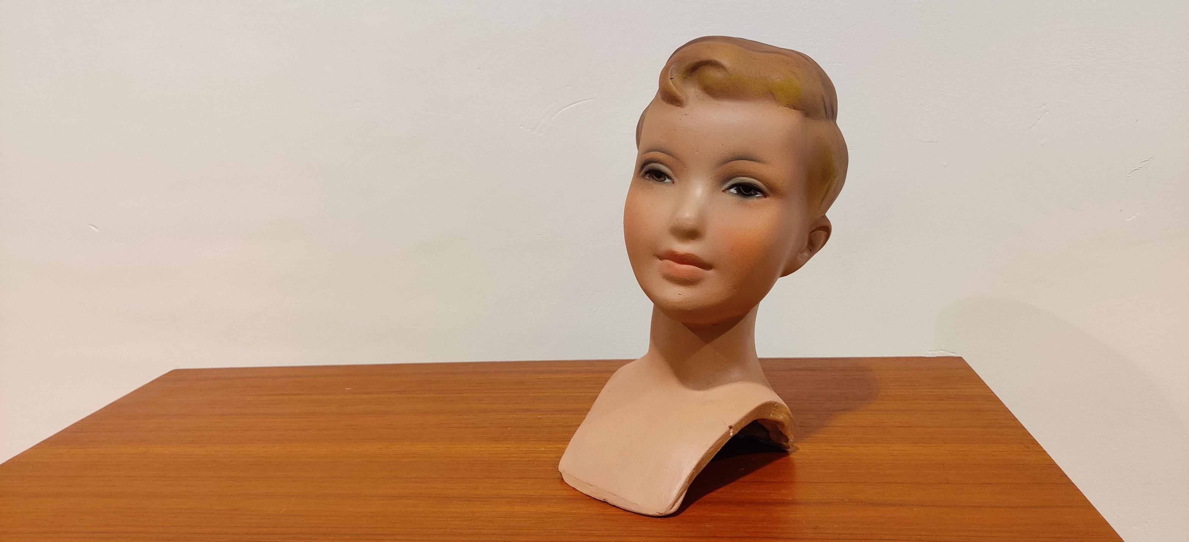 Vintage French Plaster Child Mannequin Head 1