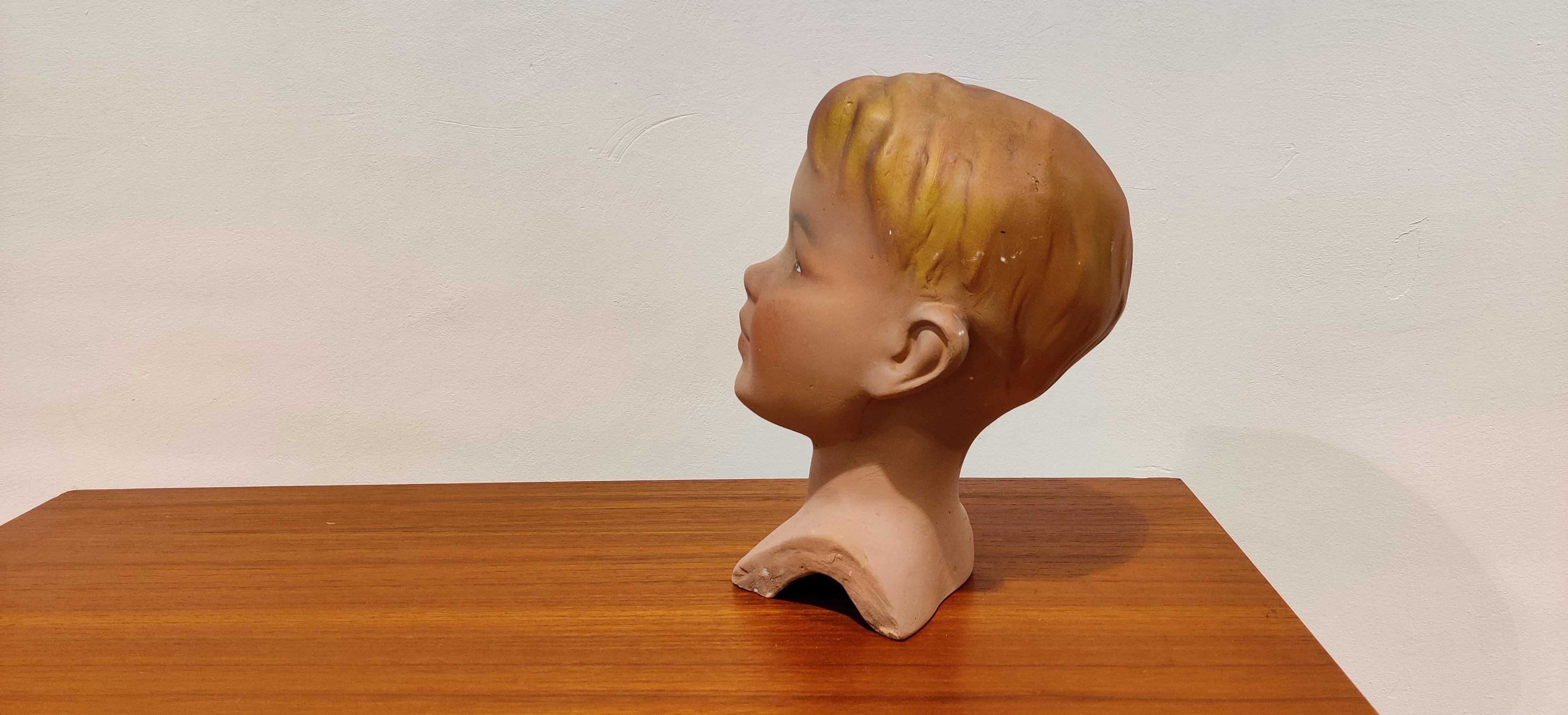 Mid-20th Century Vintage French Plaster Child Mannequin Head