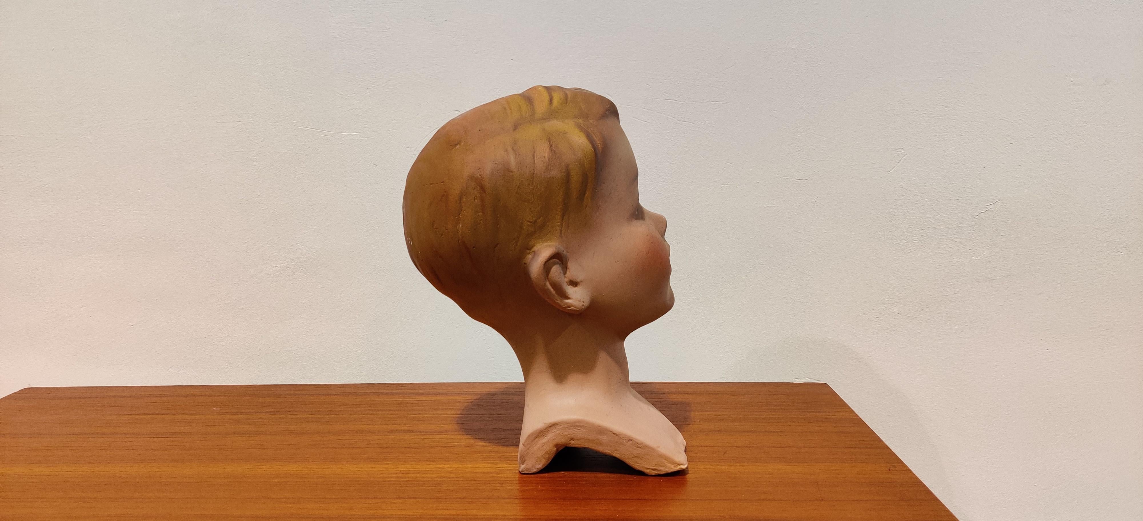 Vintage French Plaster Child Mannequin Head In Good Condition In HEVERLEE, BE