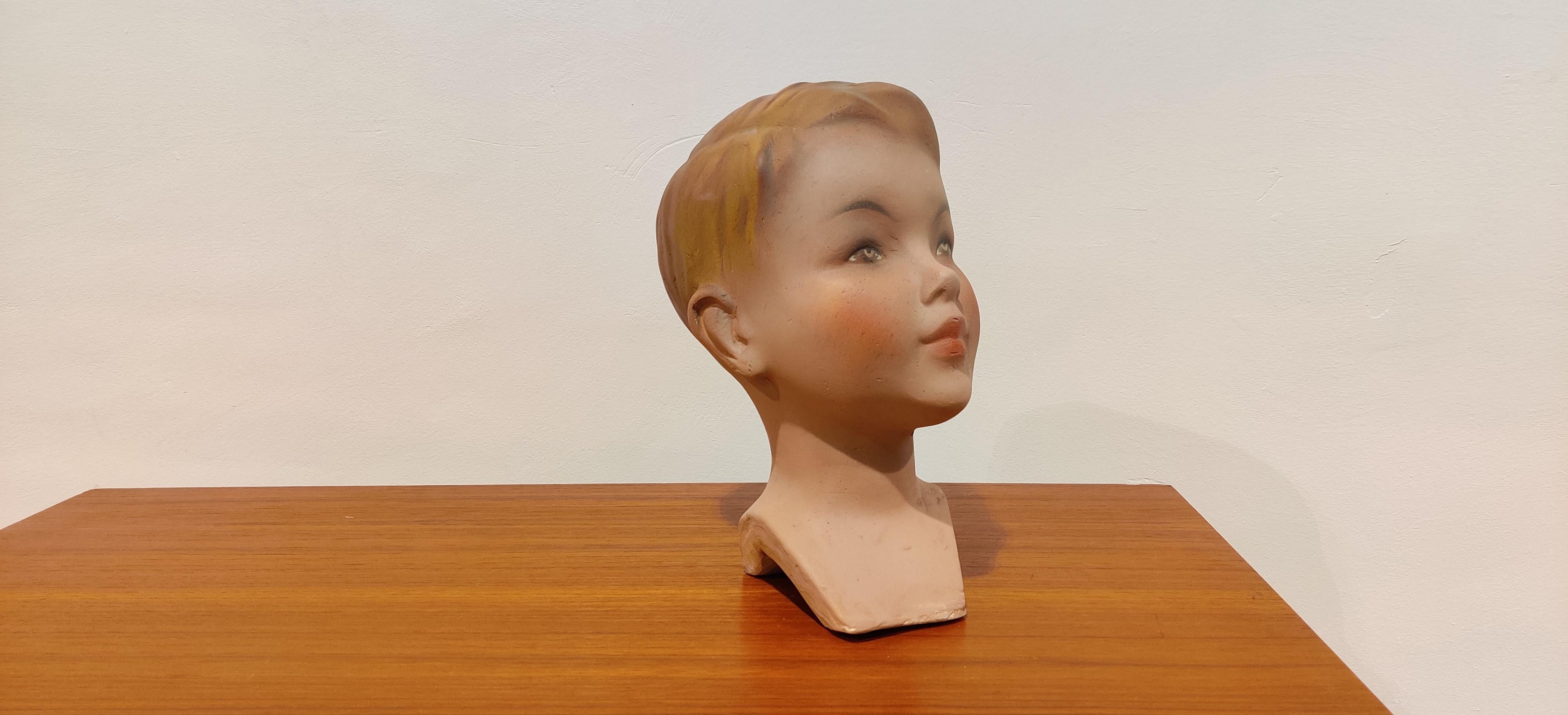 Mid-20th Century Vintage French Plaster Child Mannequin Head