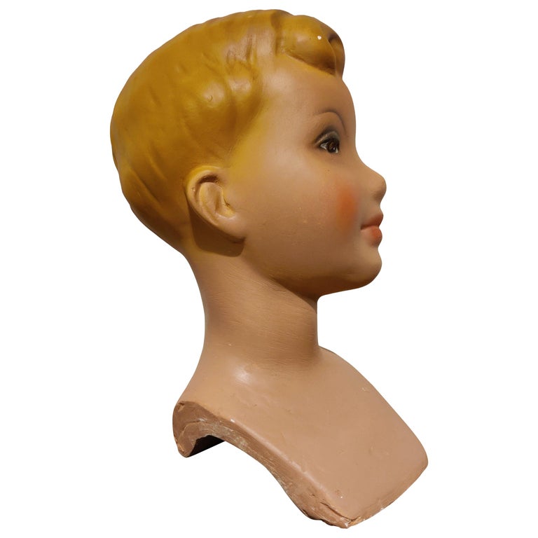Vintage French Plaster Child Mannequin Head For Sale at 1stDibs