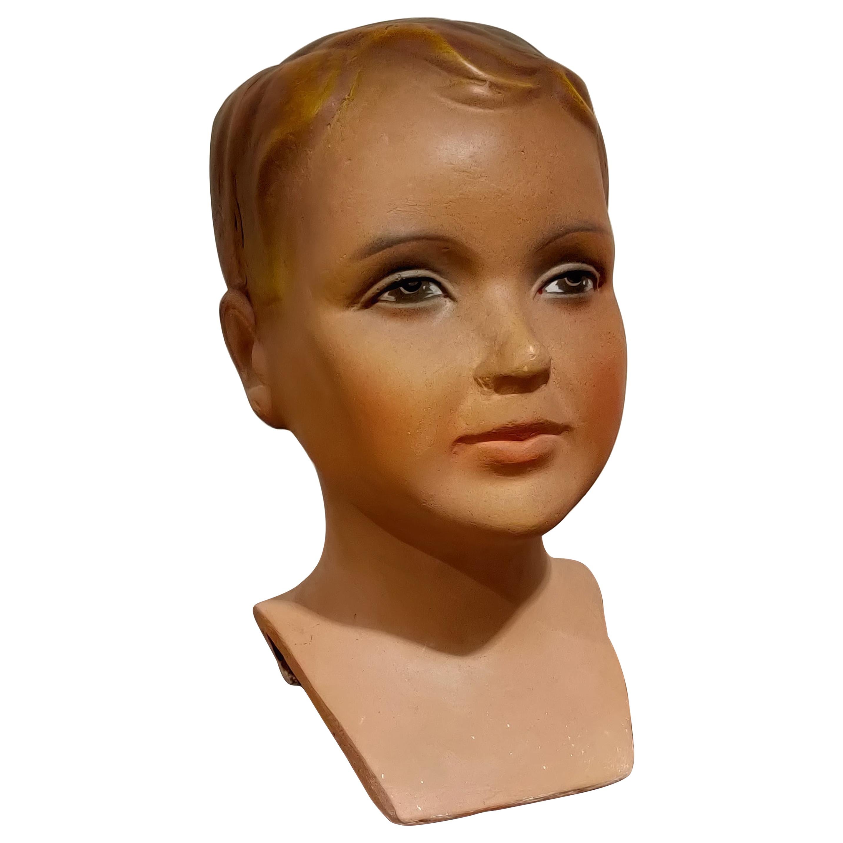 Vintage French Plaster Child Mannequin Head For Sale at 1stDibs