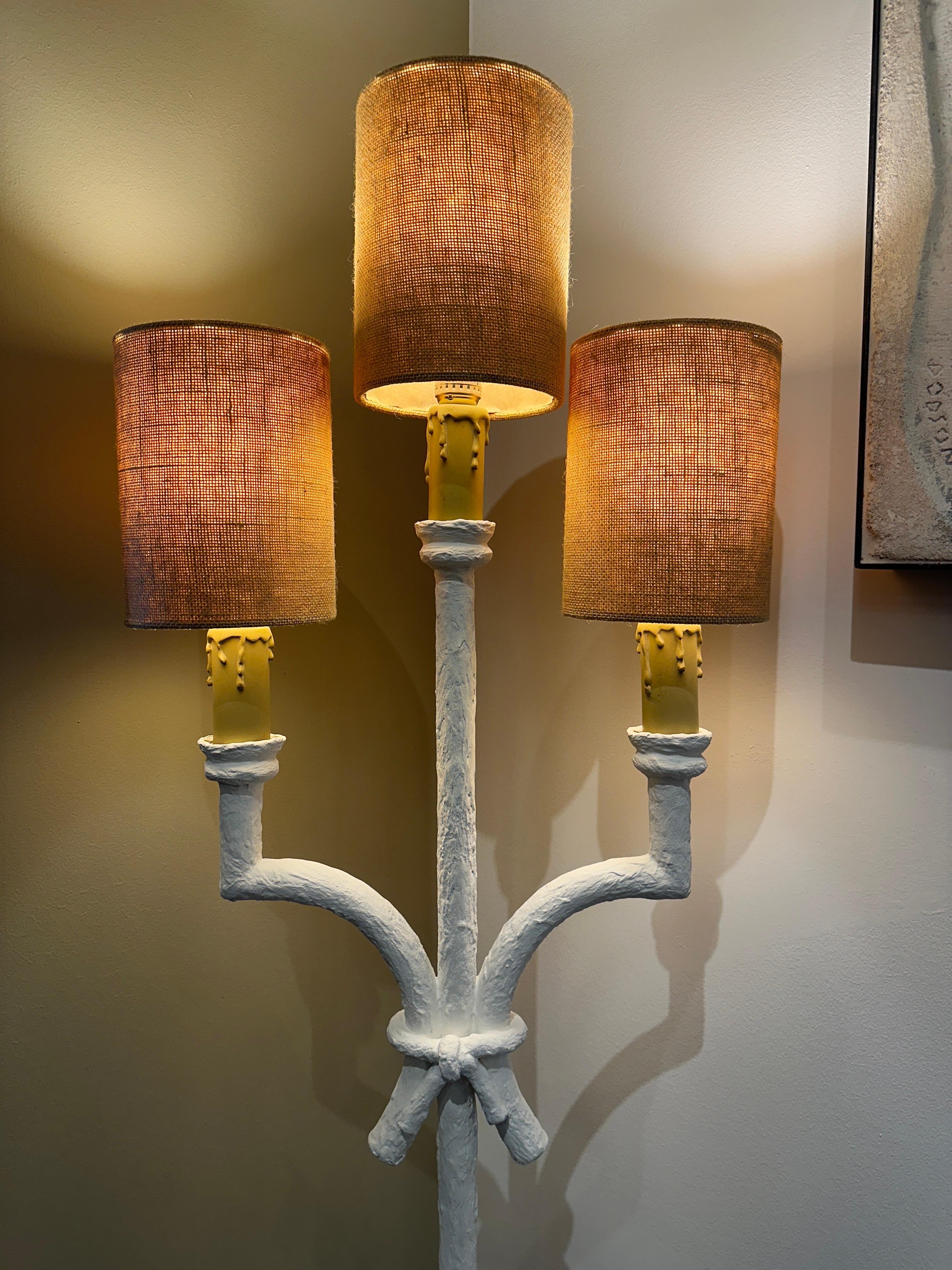 Mid-Century Modern Vintage French Plaster Floor Lamp/ Torchère in the Giacometti Manner For Sale