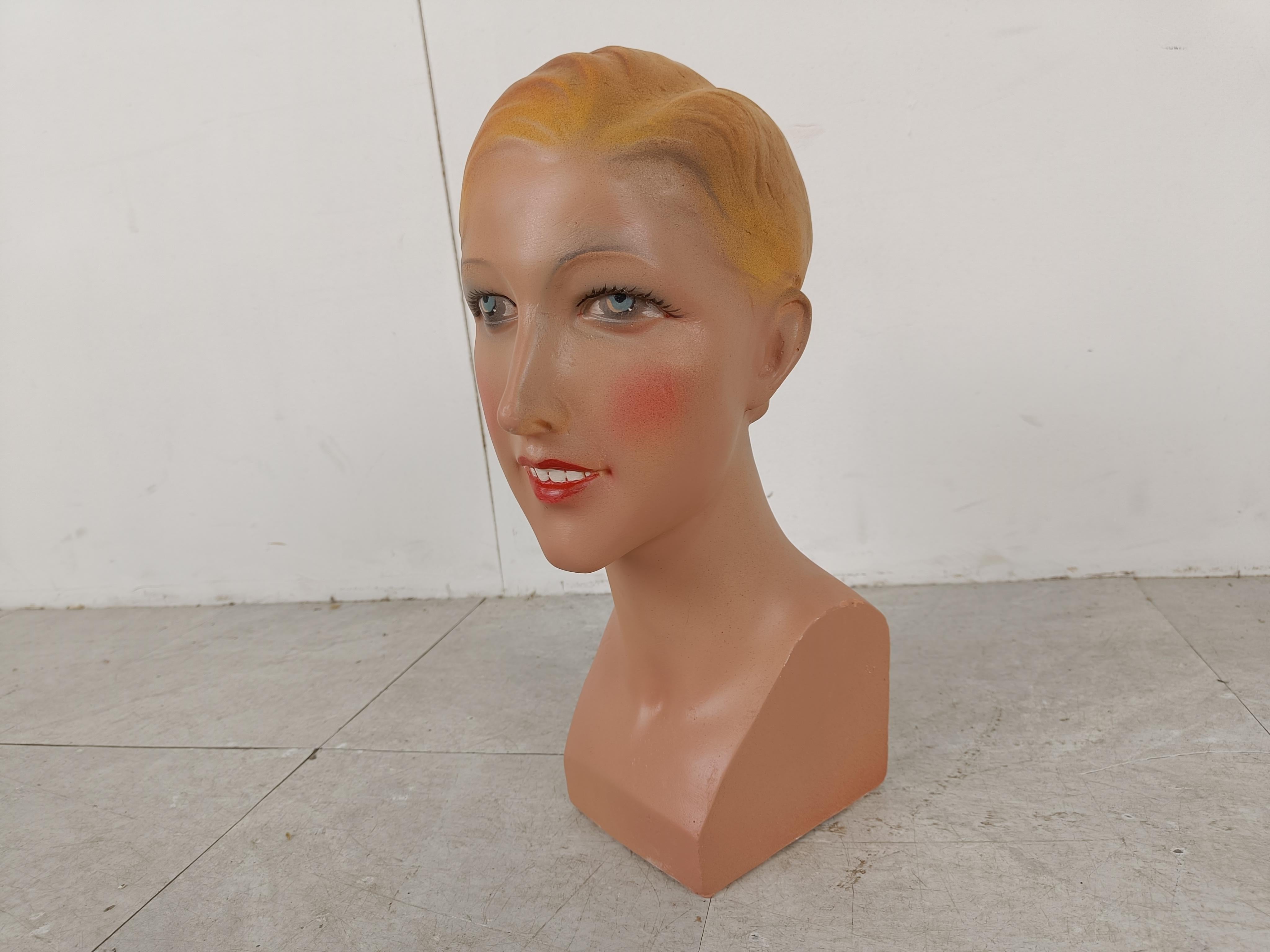 Vintage French Plaster Mannequin Head For Sale 5