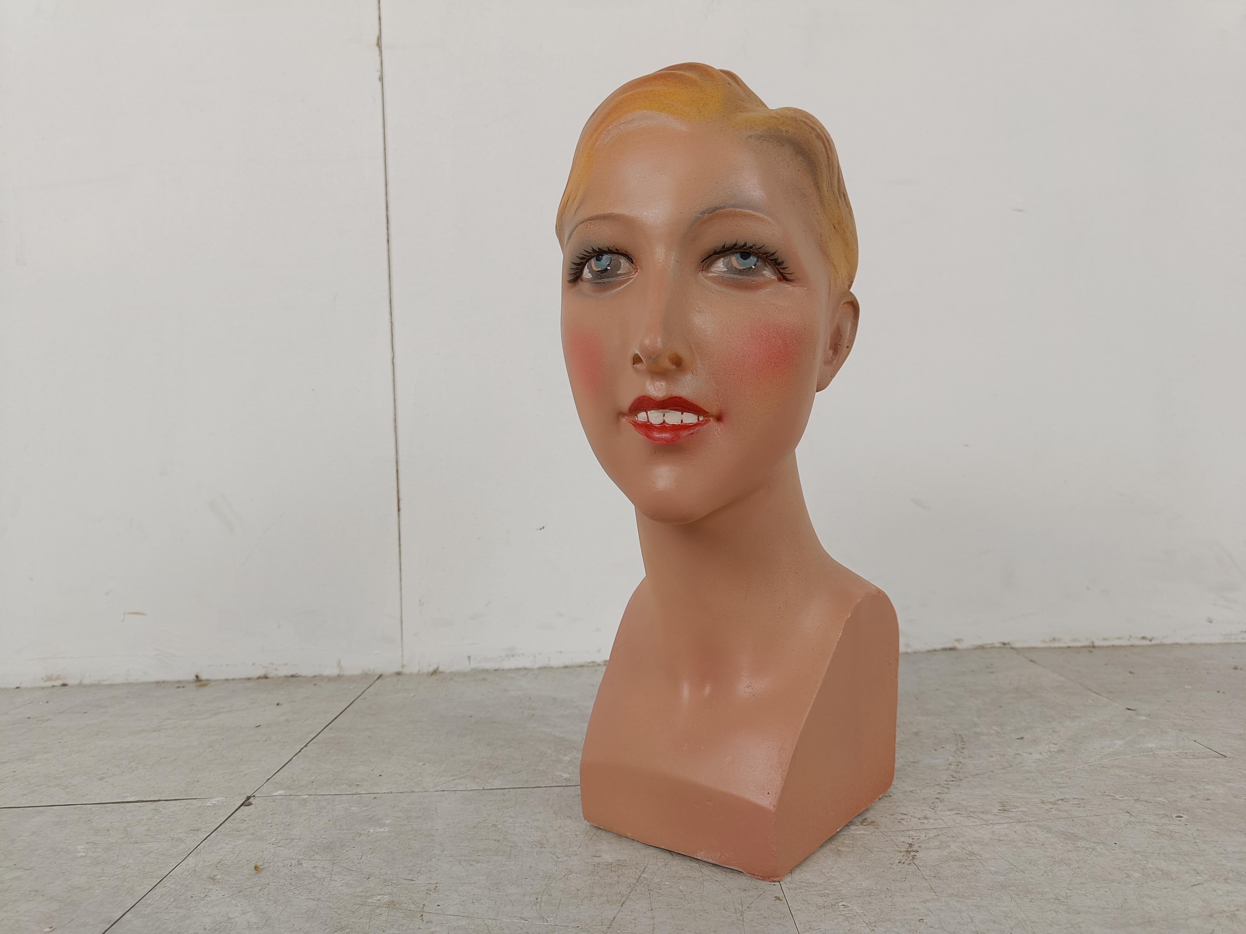 Vintage French Plaster Mannequin Head For Sale 6