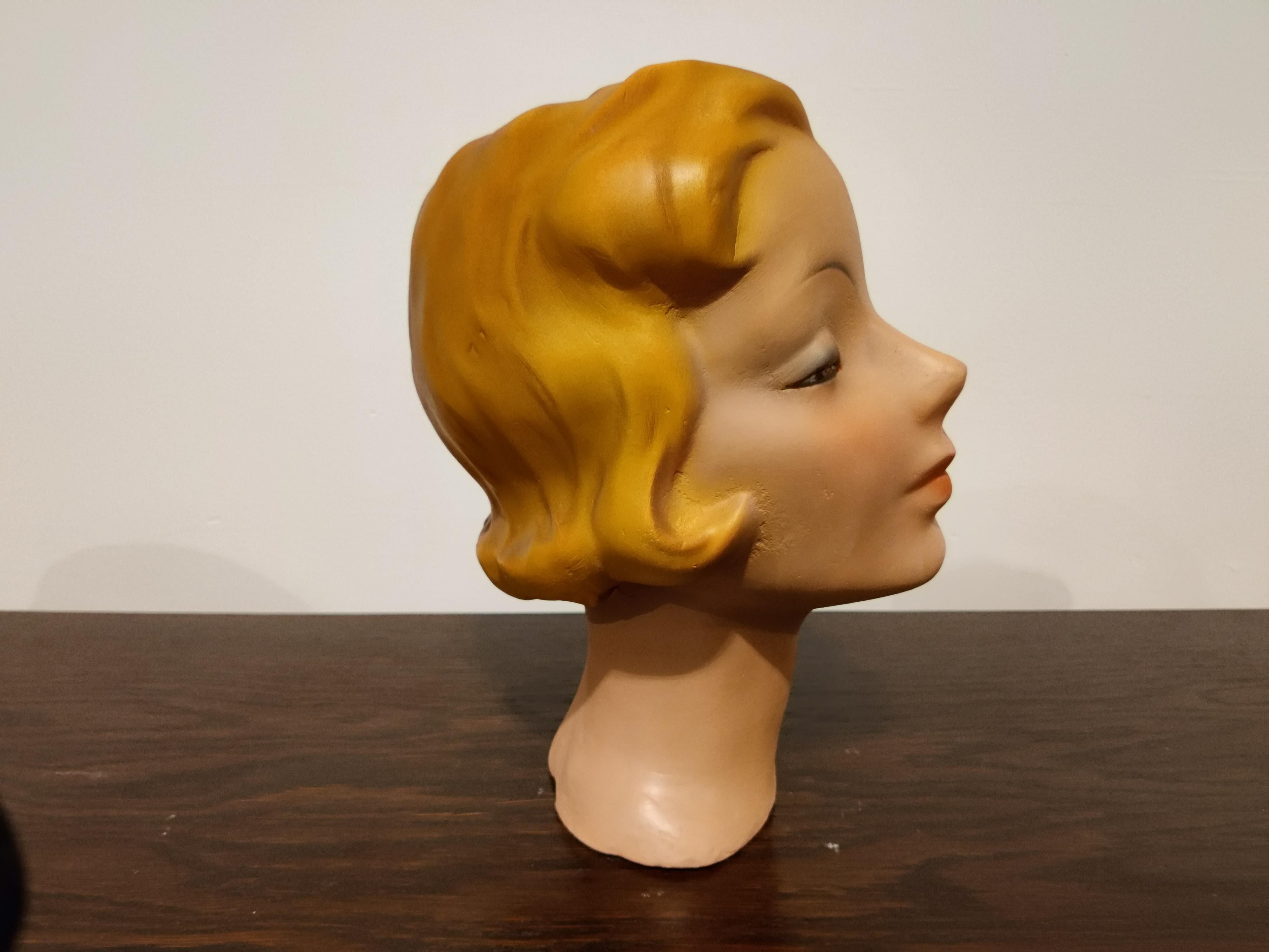 Art Deco Vintage French Plaster Mannequin Head