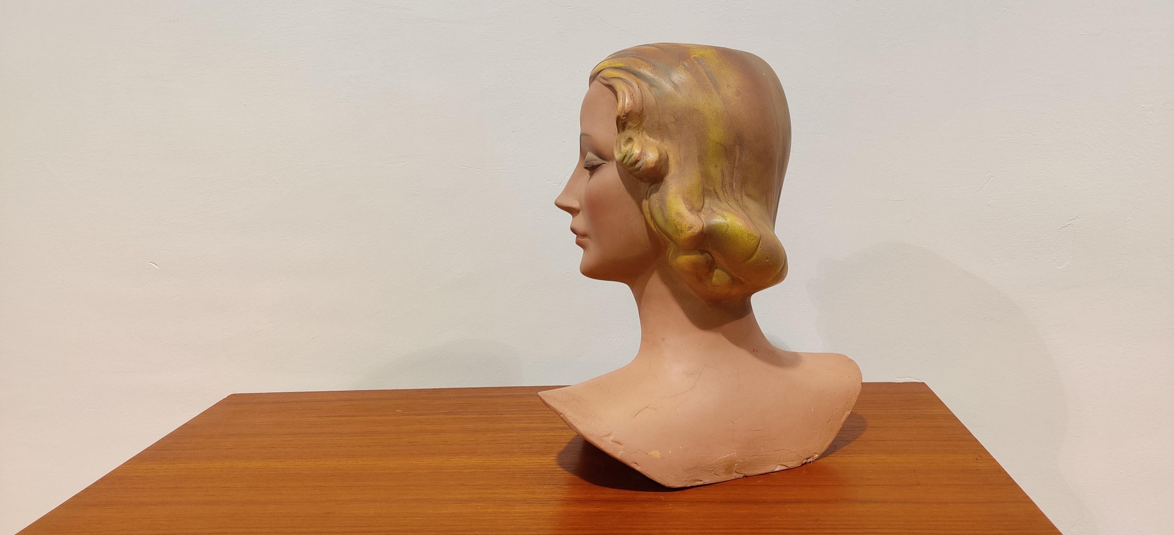 Art Deco Vintage French Plaster Mannequin Head