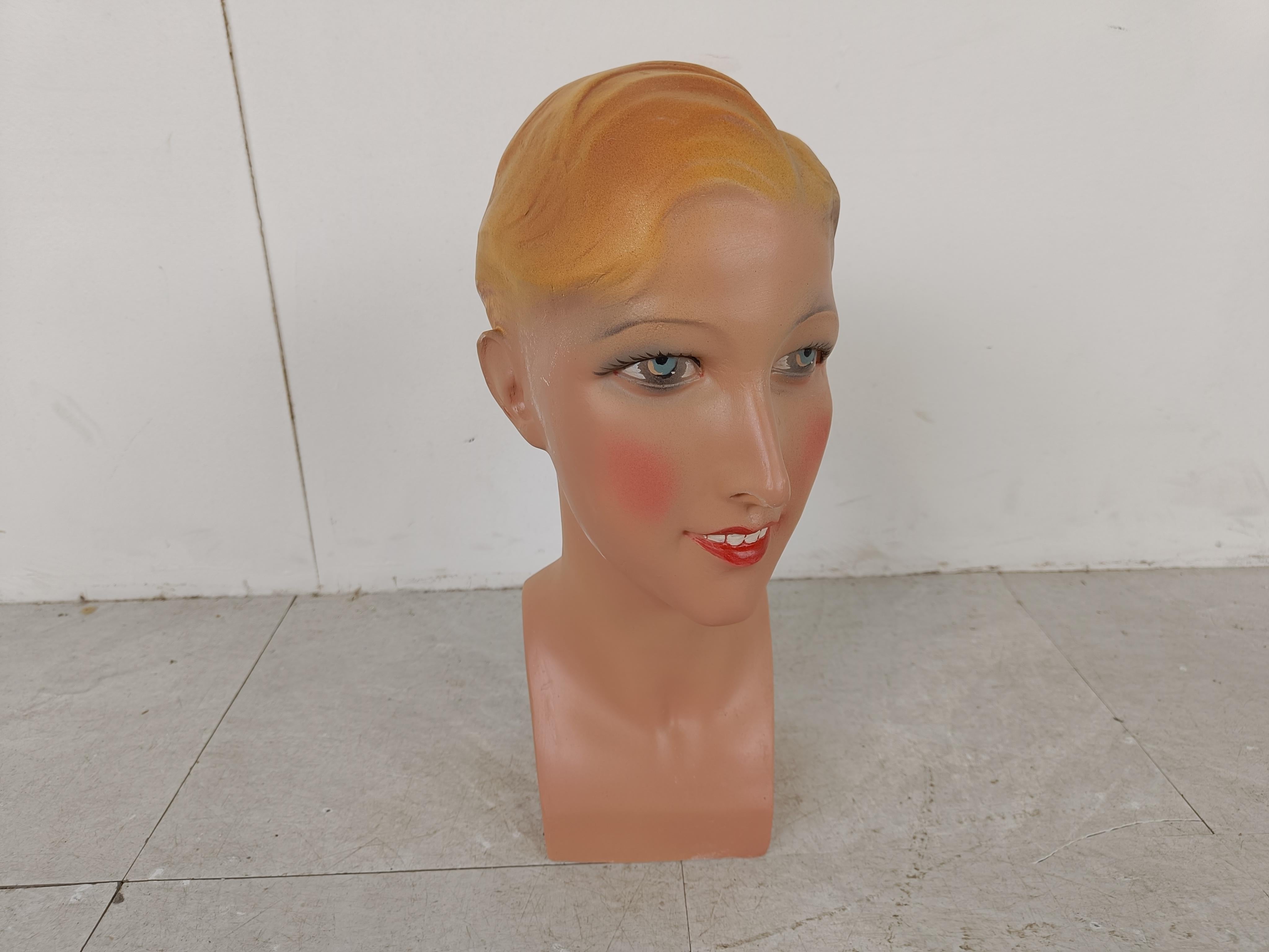 Art Deco Vintage French Plaster Mannequin Head For Sale