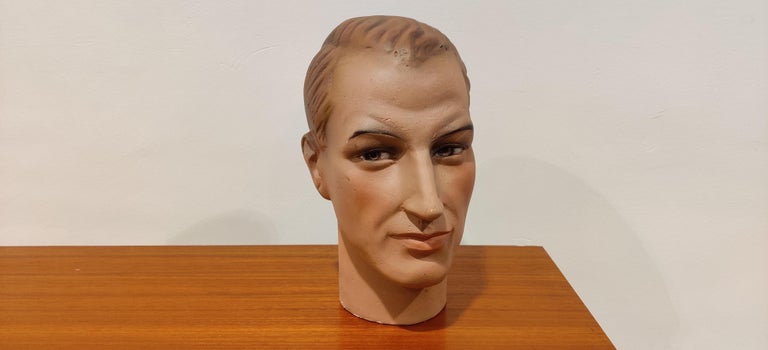 Plaster Male Mannequin Head with Blue Eyes For Sale at 1stDibs