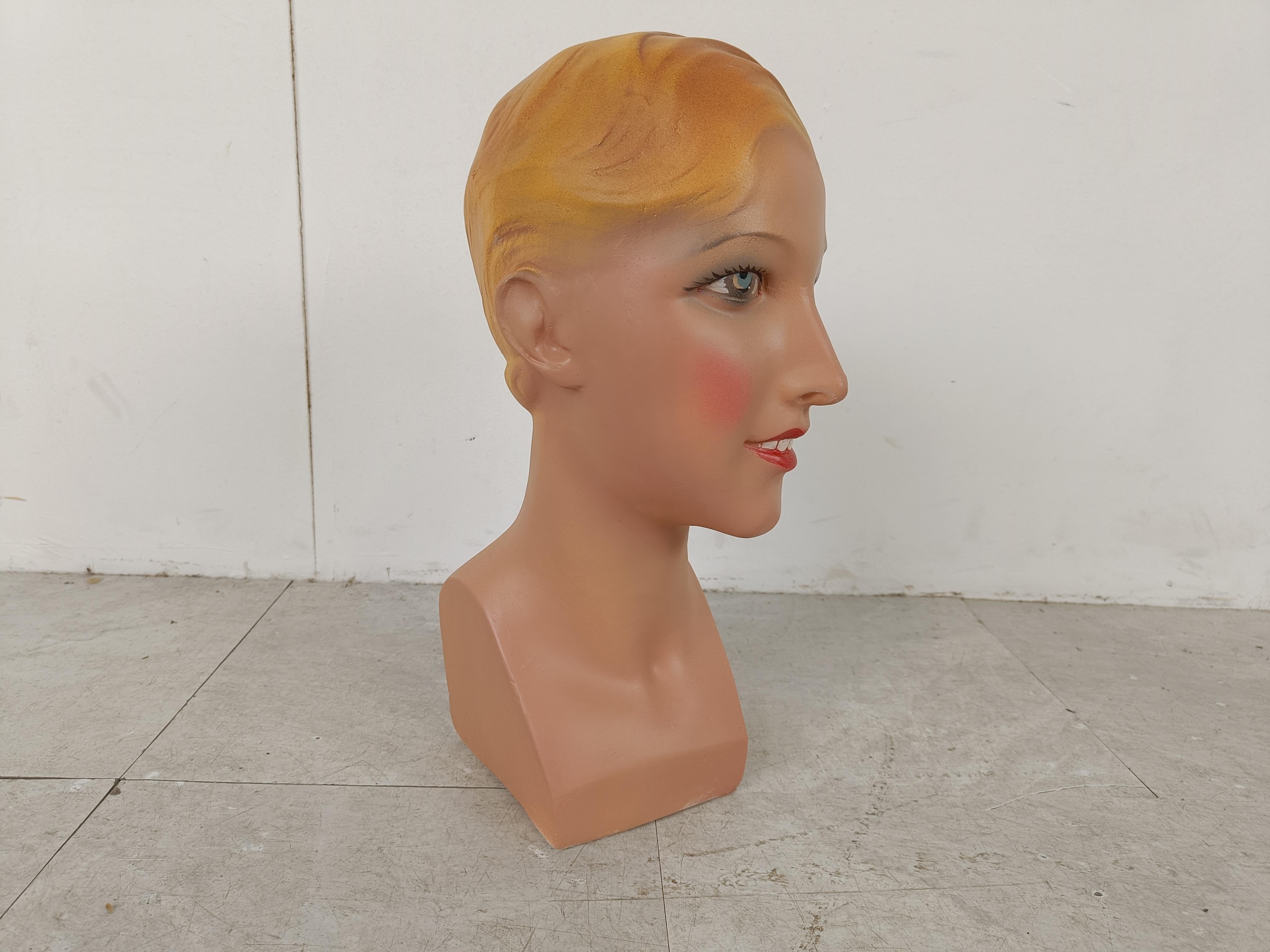 Mid-20th Century Vintage French Plaster Mannequin Head For Sale