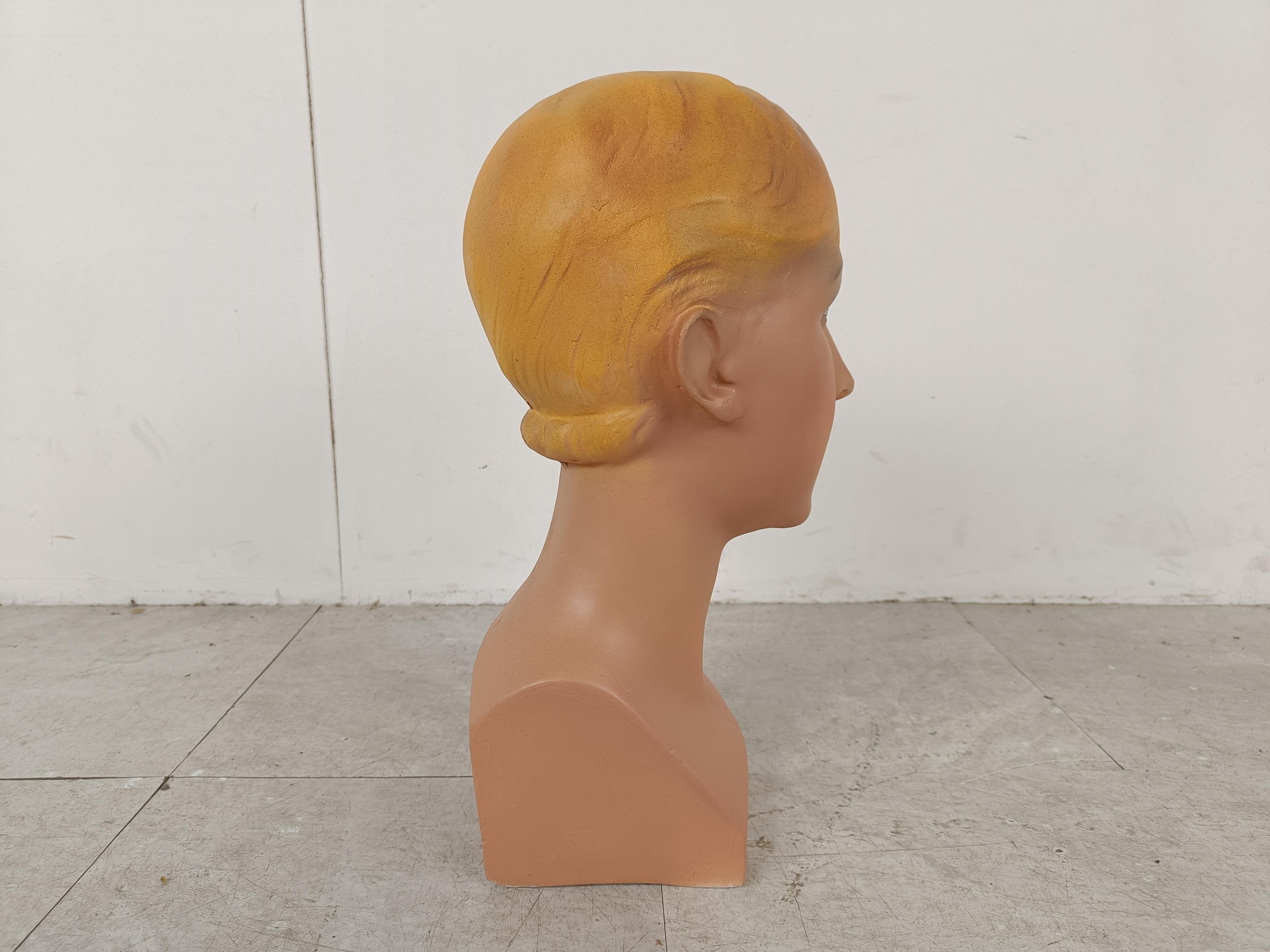 Vintage French Plaster Mannequin Head For Sale 1