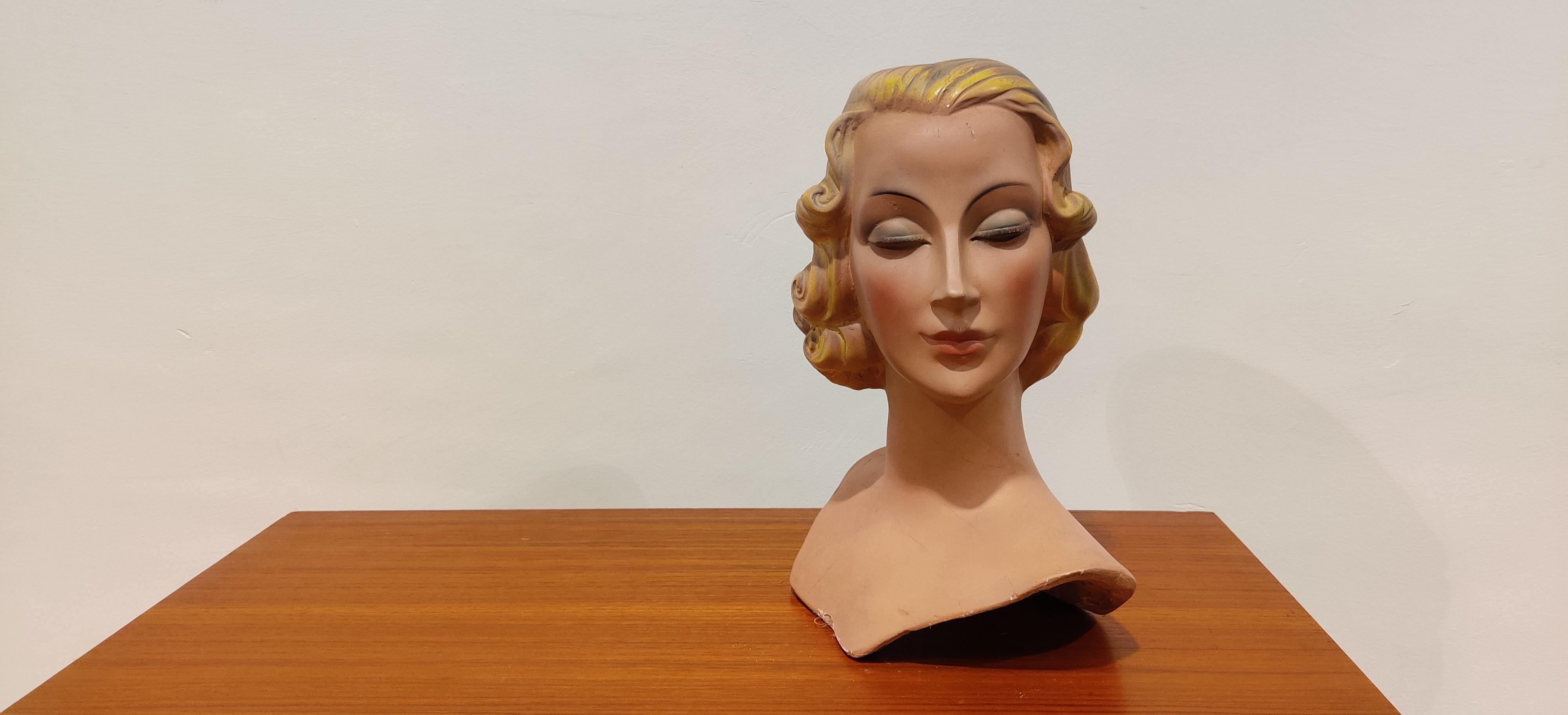Vintage French Plaster Mannequin Head 3