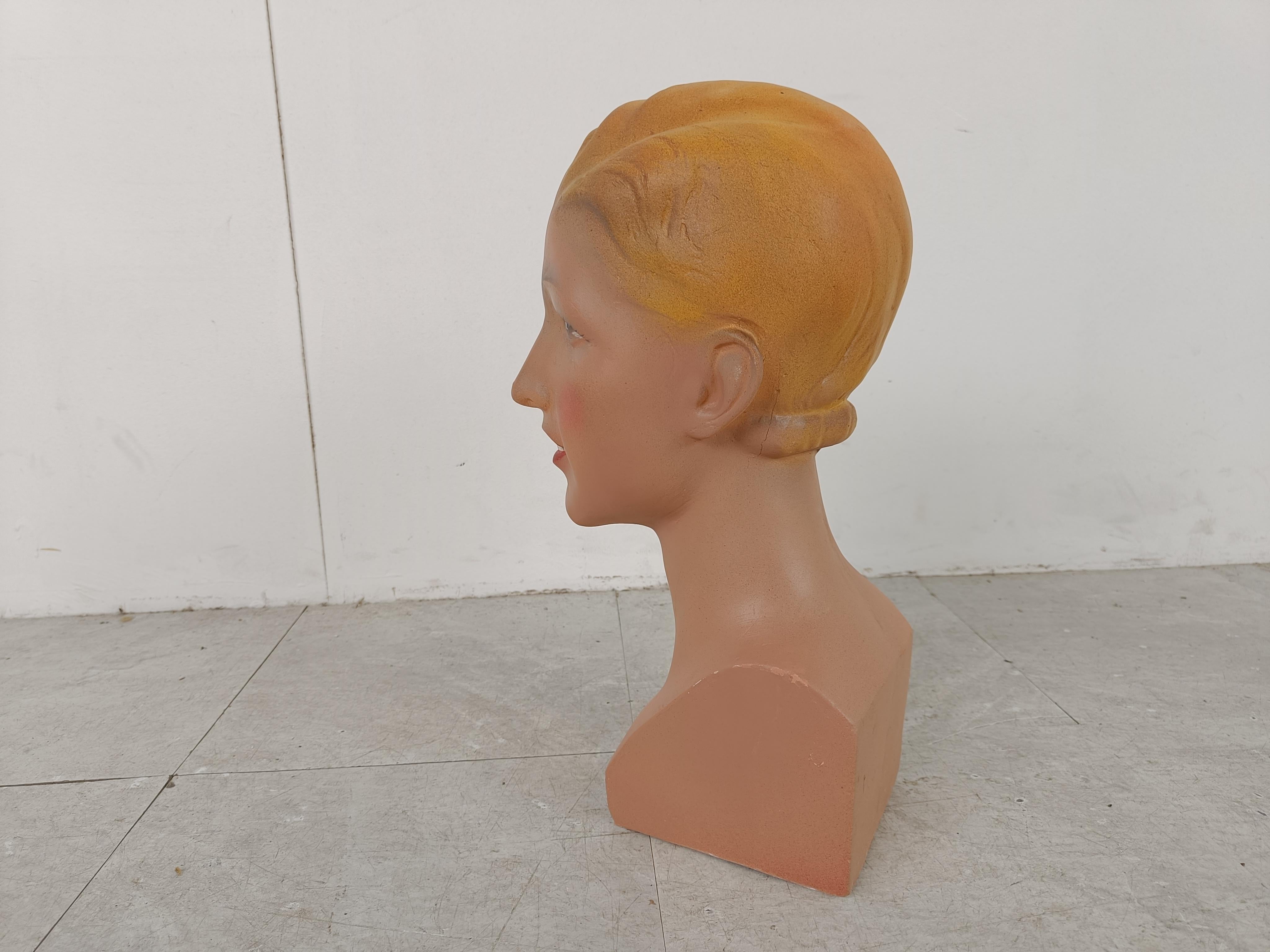 Vintage French Plaster Mannequin Head For Sale 4