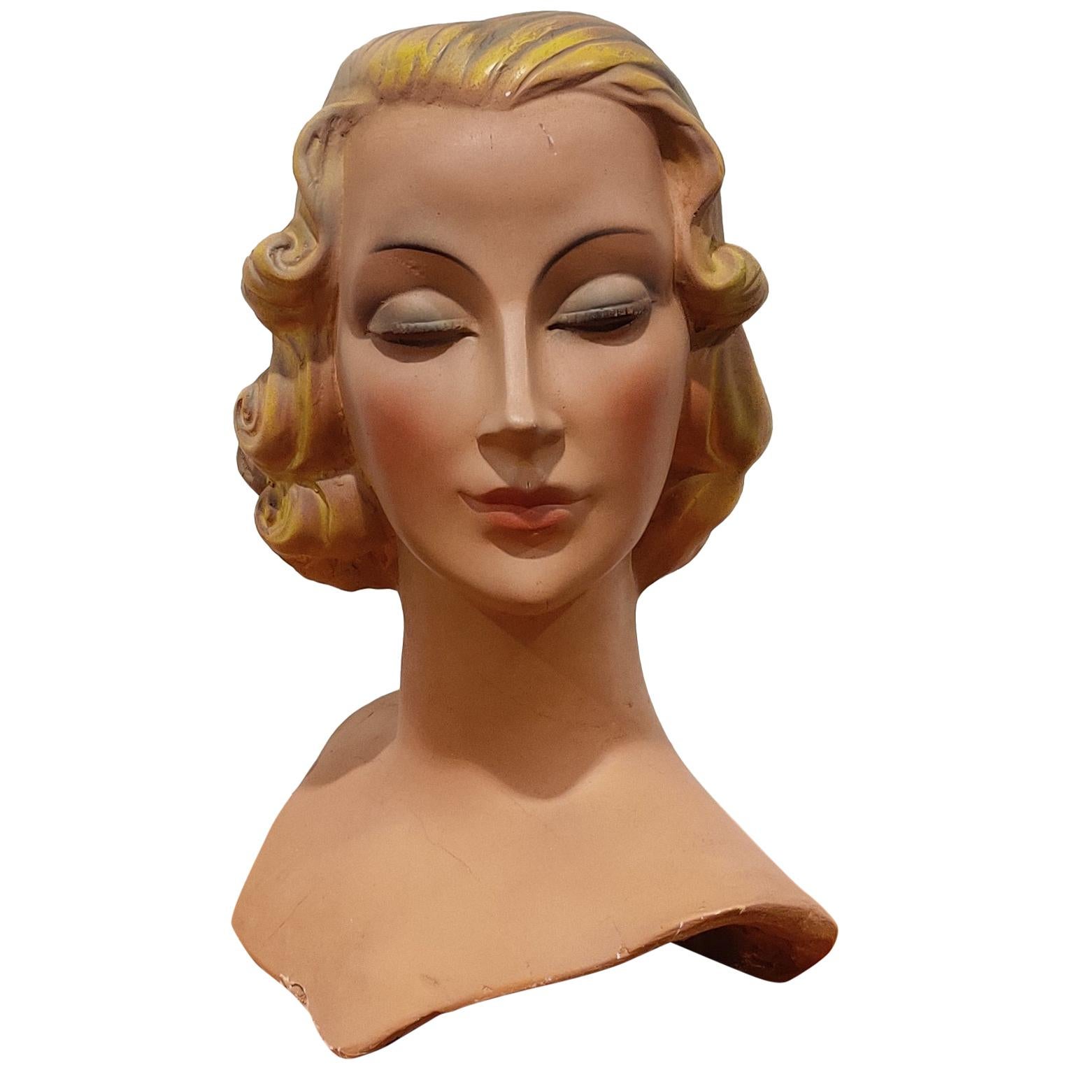 Vintage French Plaster Mannequin Head